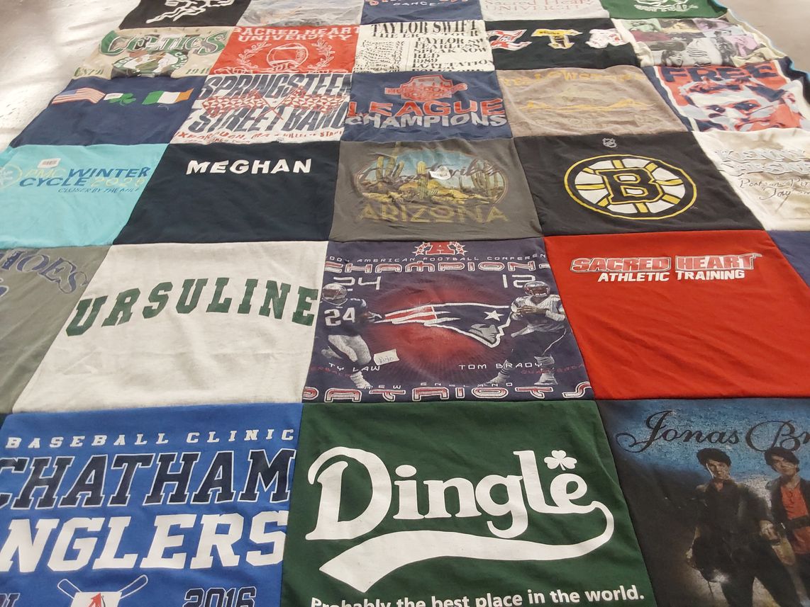 T-shirt quilt featuring boston bruins, new england patriots by Ann from MA
