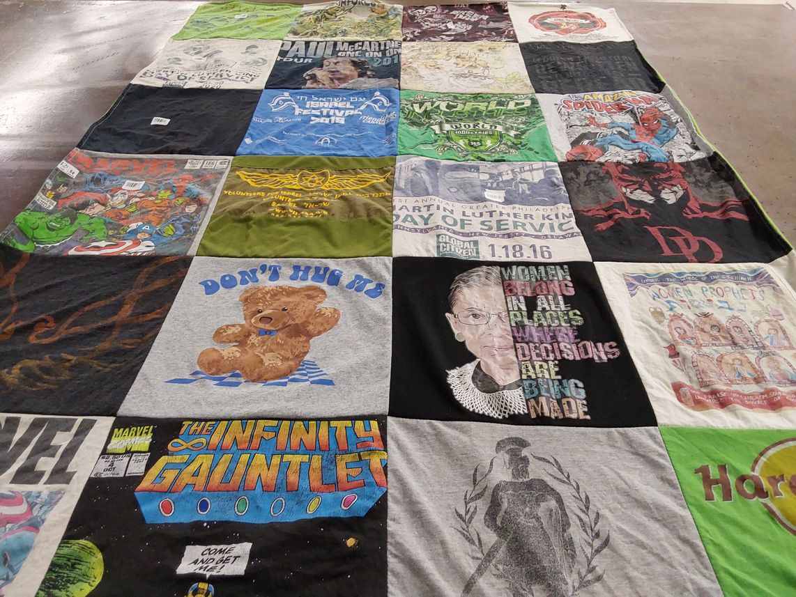 T-shirt quilt with comics, superheroes themes by rachel from PA