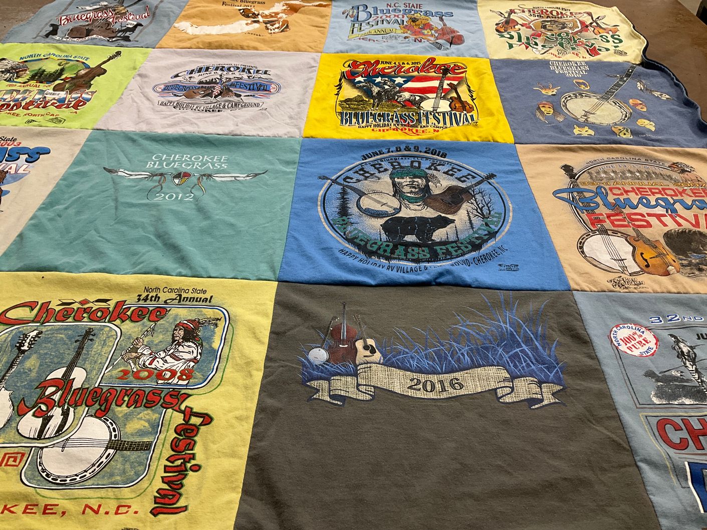 T-shirt quilt with bluegrass music, festivals themes by Kasey from SC