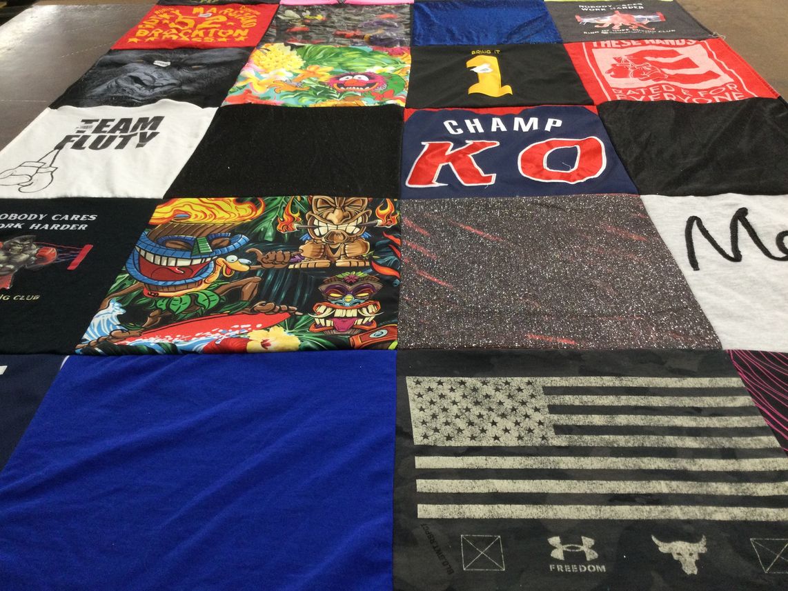 T-shirt quilt with fitness, motivation themes by Tracy from NY