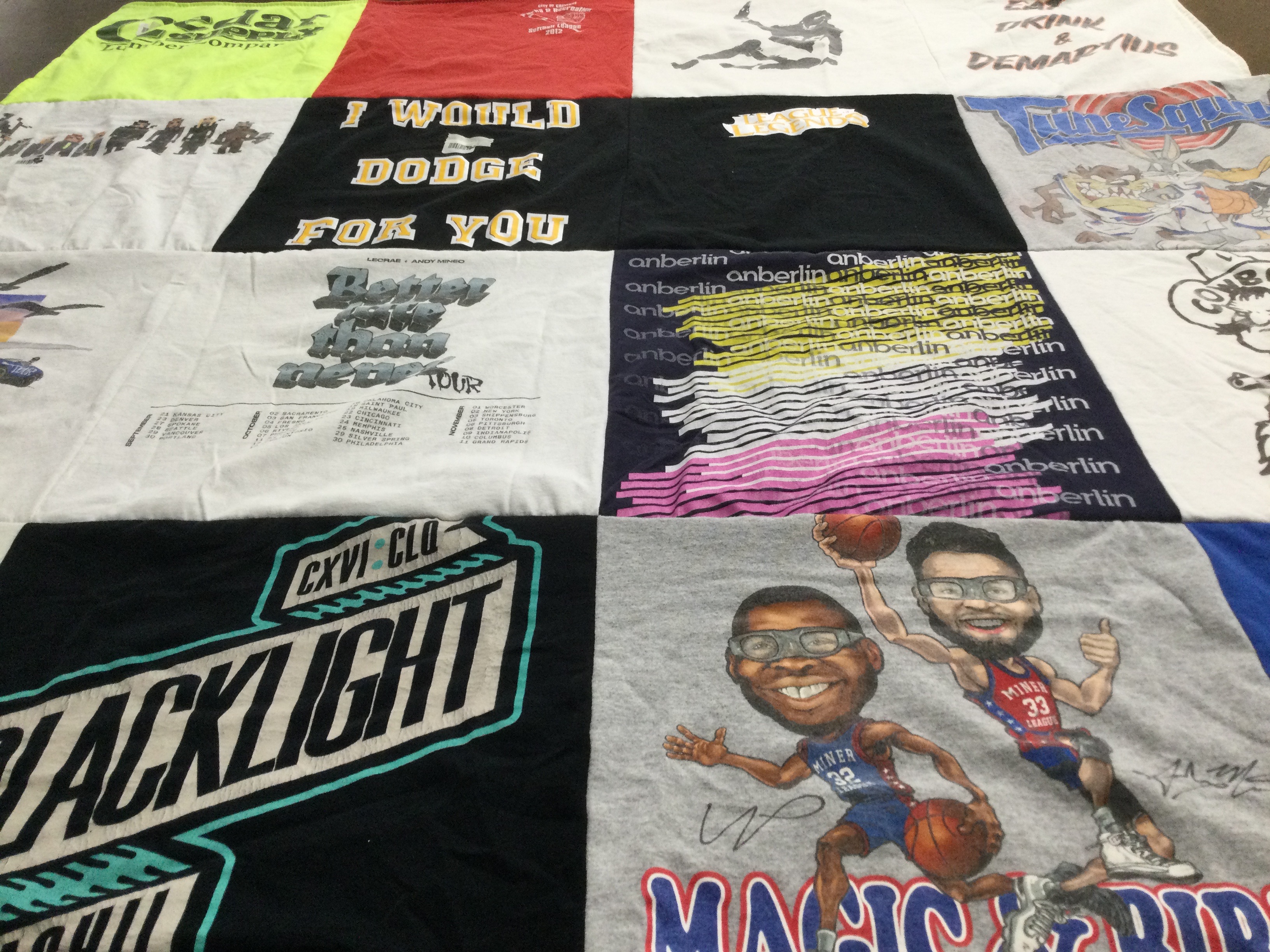 T-shirt quilt with sports, music themes by Aimee from CO