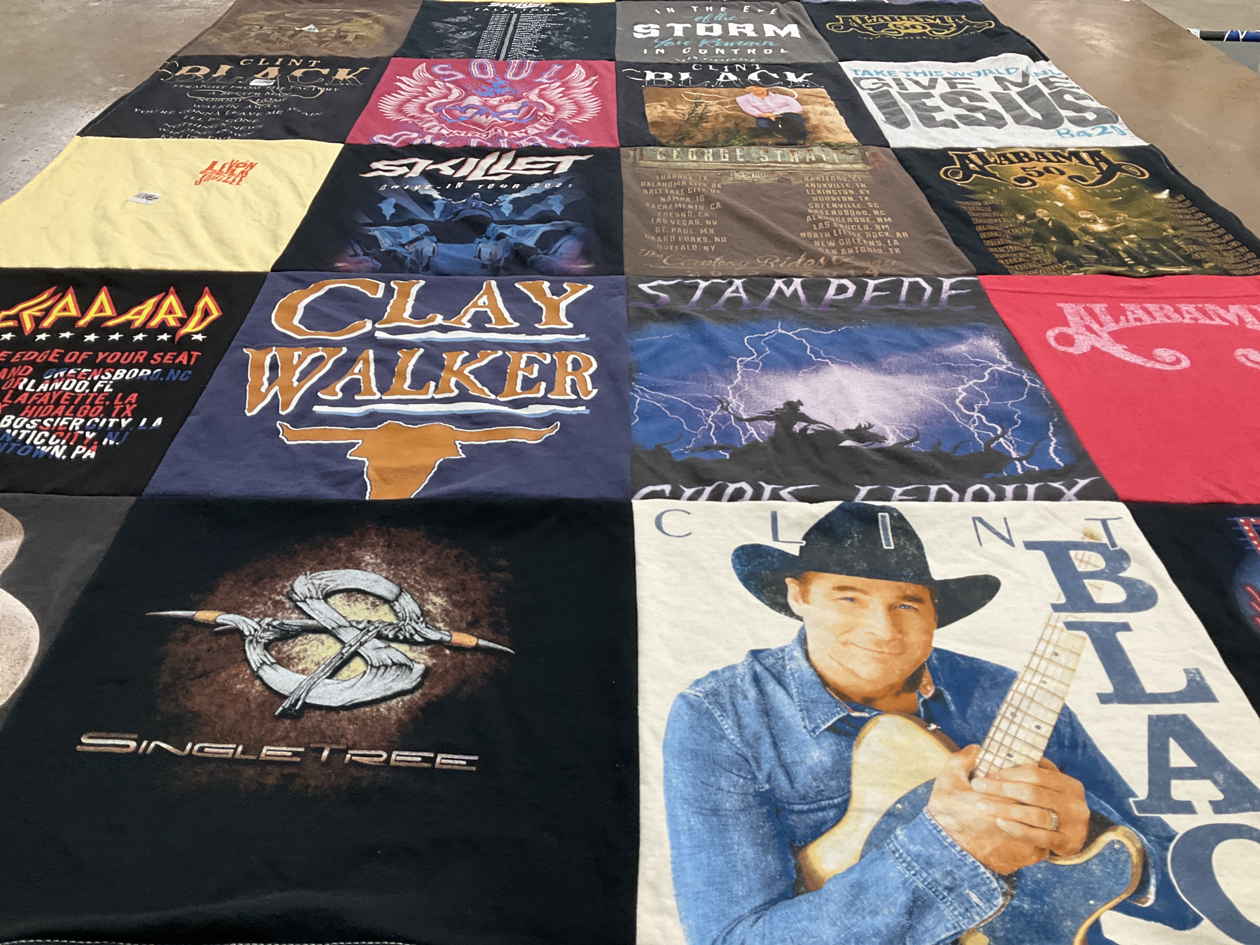 T-shirt quilt with country music, music festivals themes by Tammy from AR