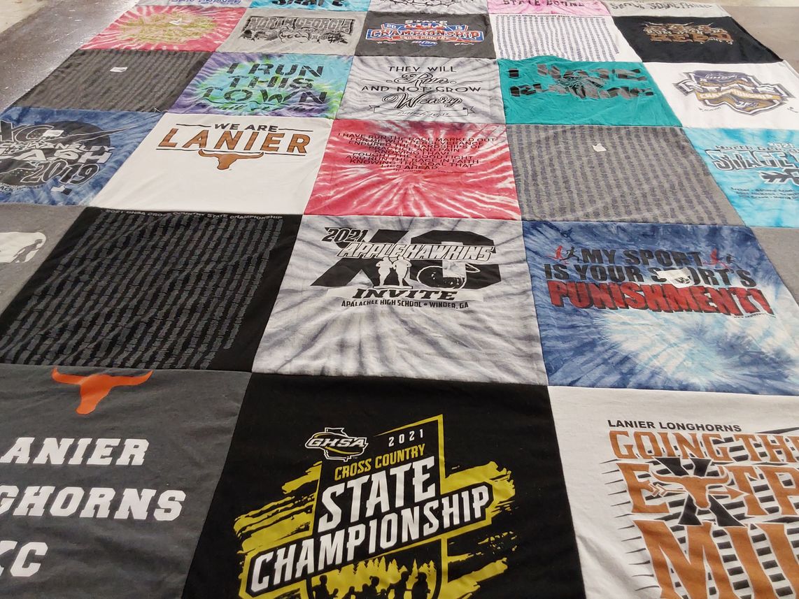 T-shirt quilt featuring lanier longhorns, winder barrow high school hawks by Todd from GA