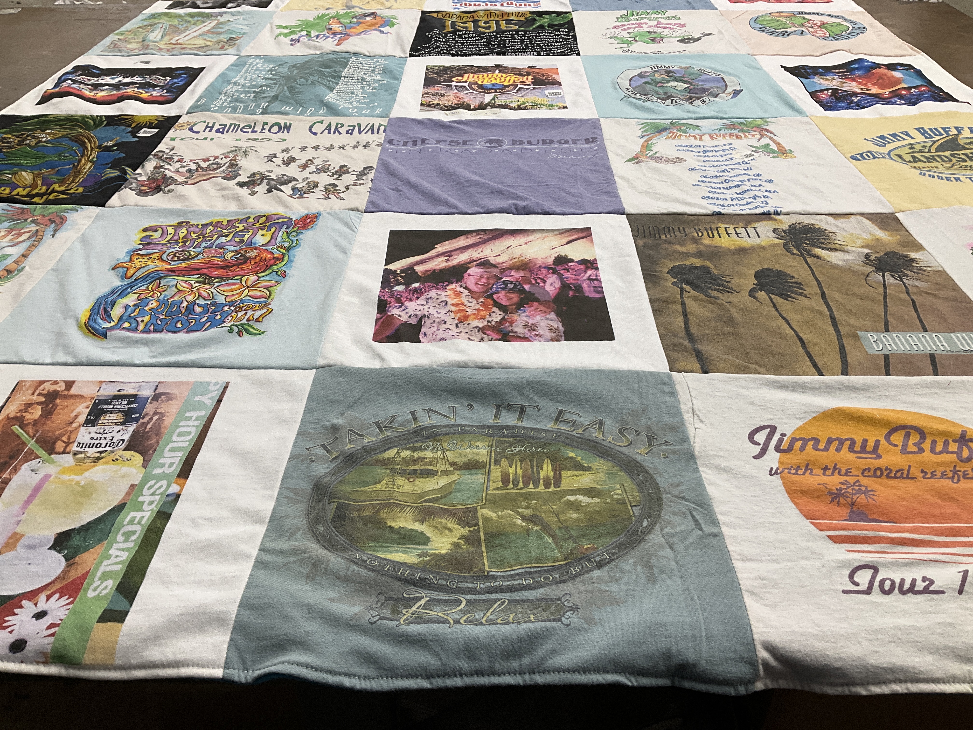 T-shirt quilt with beach, music themes by Kate from CO