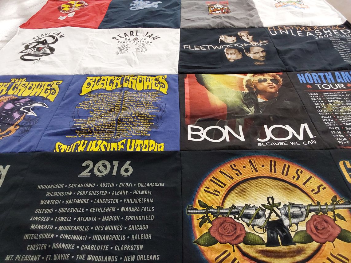 T-shirt quilt with music, concerts themes by Lisa from FL
