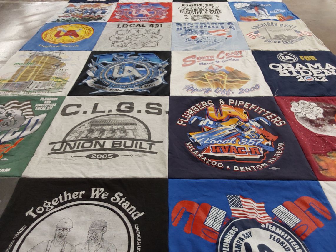 T-shirt quilt with unions, politics themes by Lisa from FL