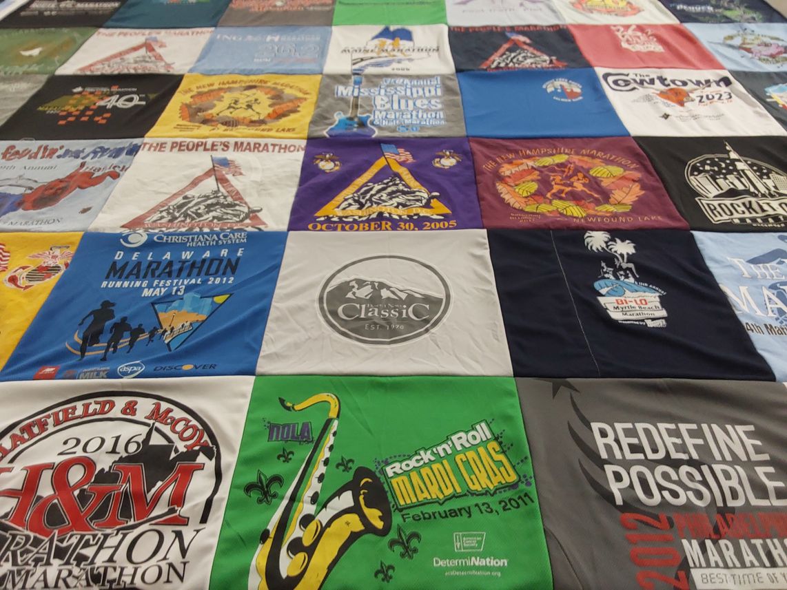 T-shirt quilt with running, marathons themes by Allyson from TN