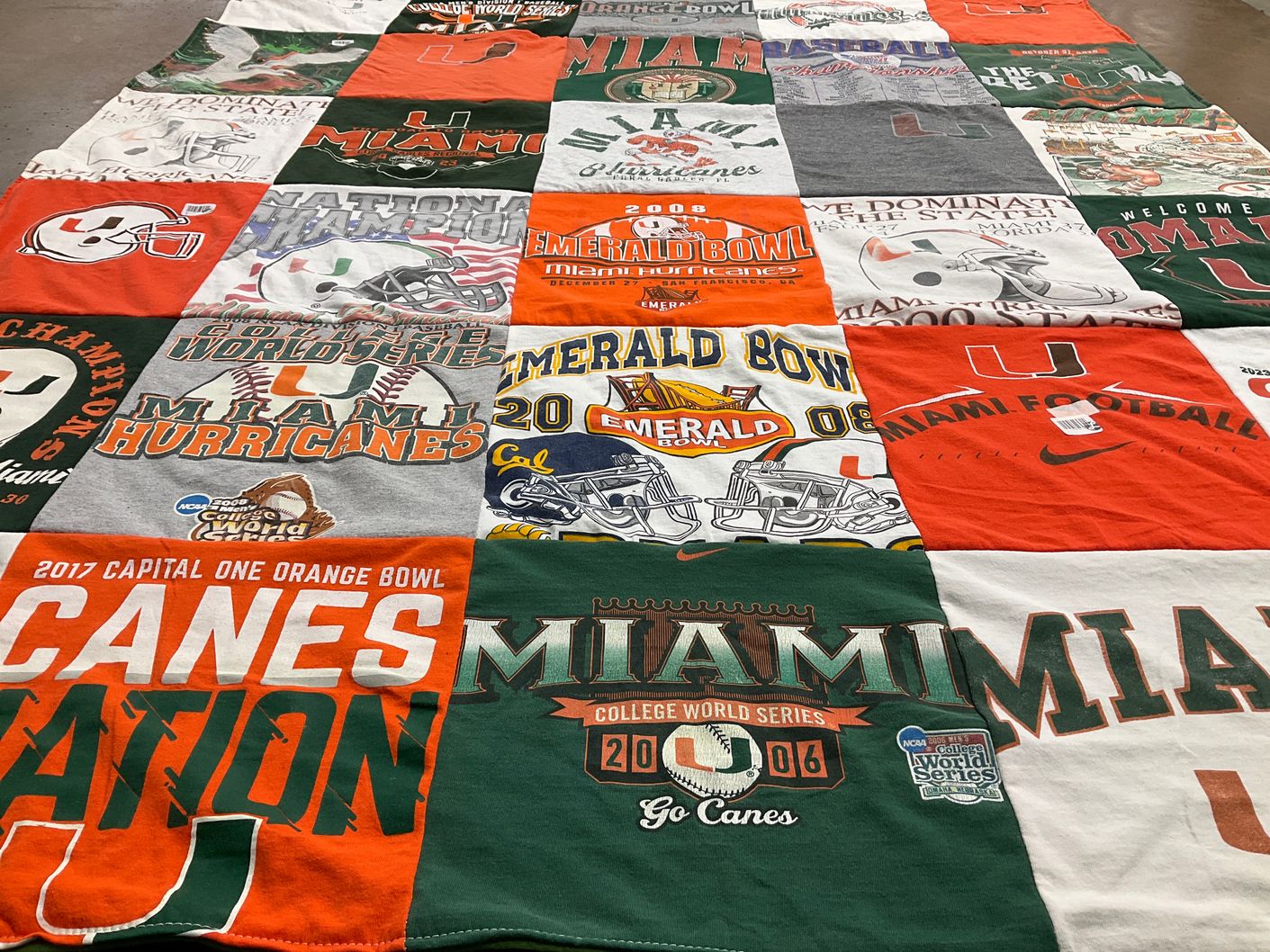 T-shirt quilt featuring miami hurricanes football team by Camila from CA