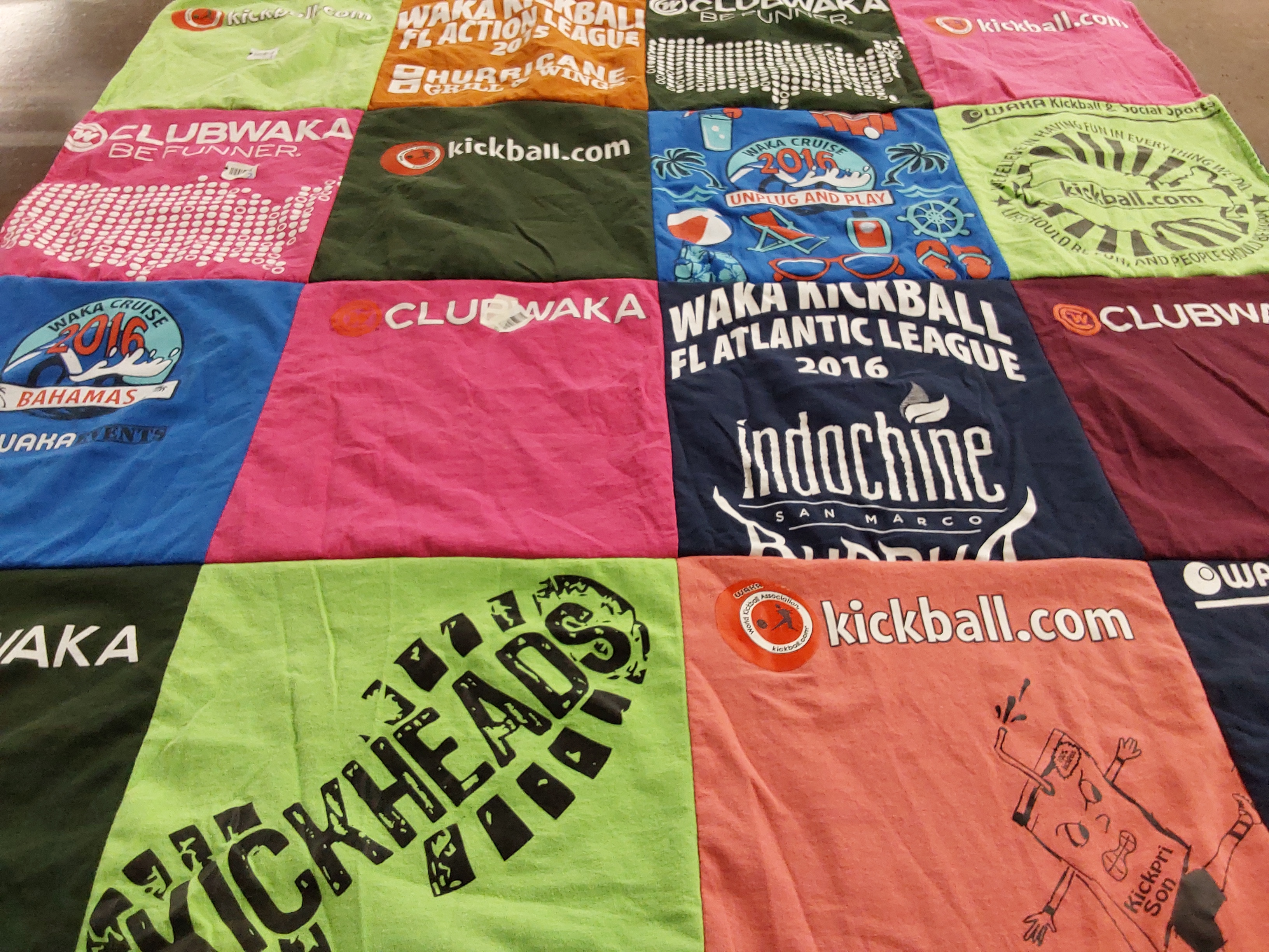 T-shirt quilt with kickball, recreation themes by Joey from FL