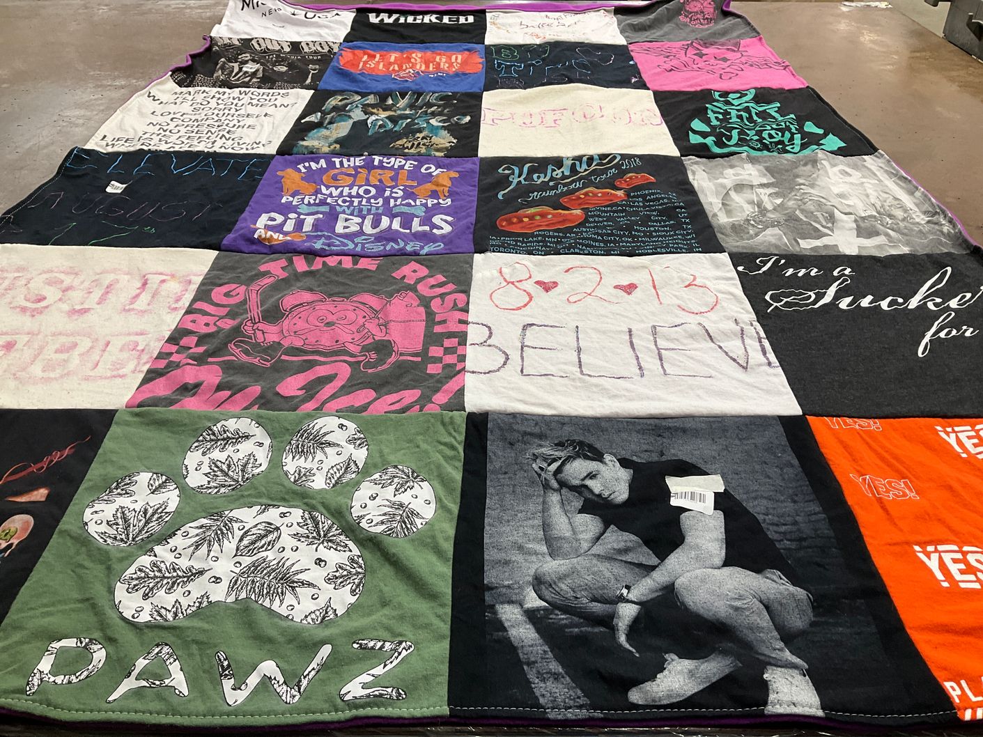 T-shirt quilt with music, dogs themes by Brittany from NY