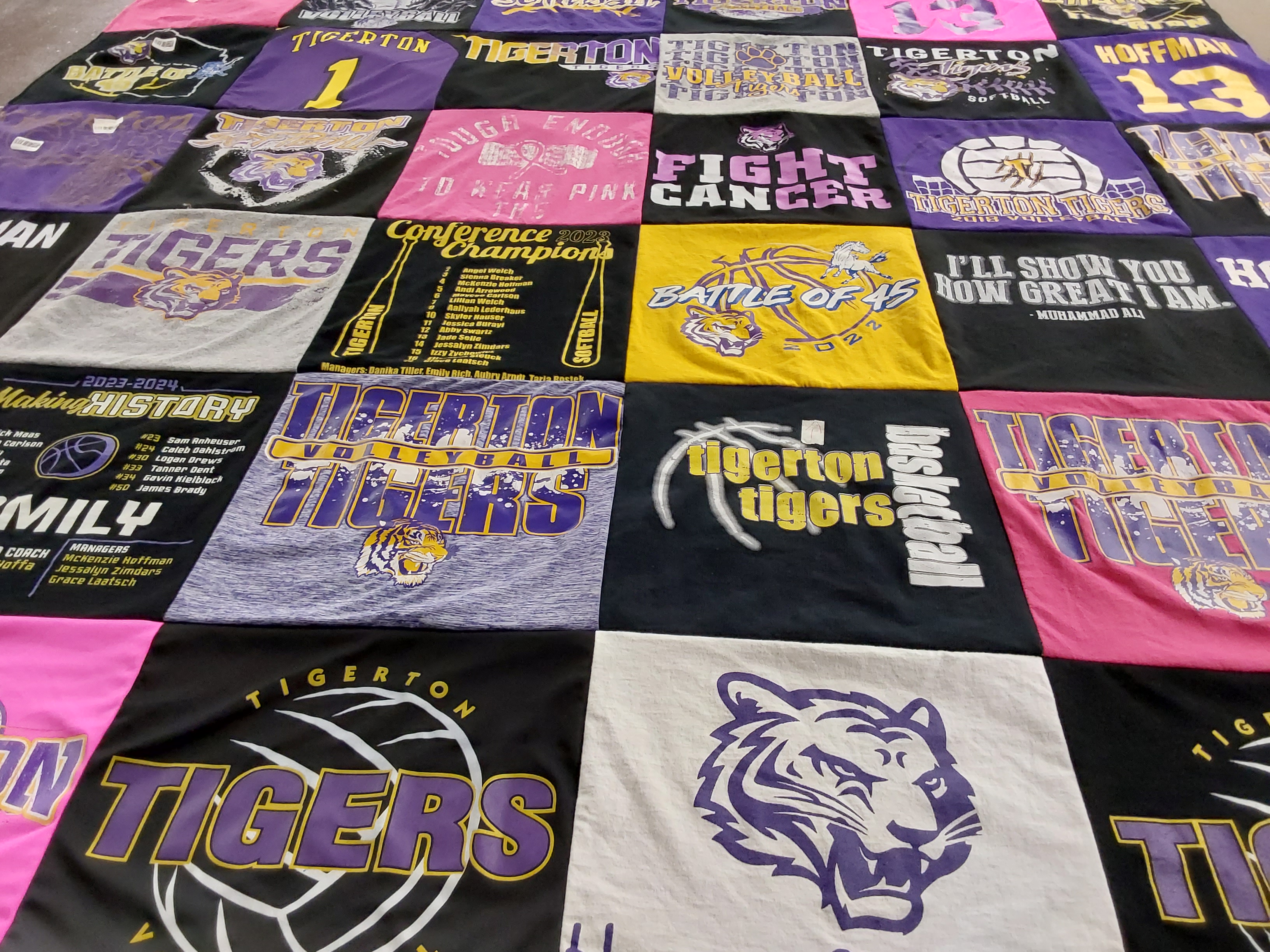 T-shirt quilt featuring tigerton tigers volleyball, tigerton tigers basketball by Heather from WI