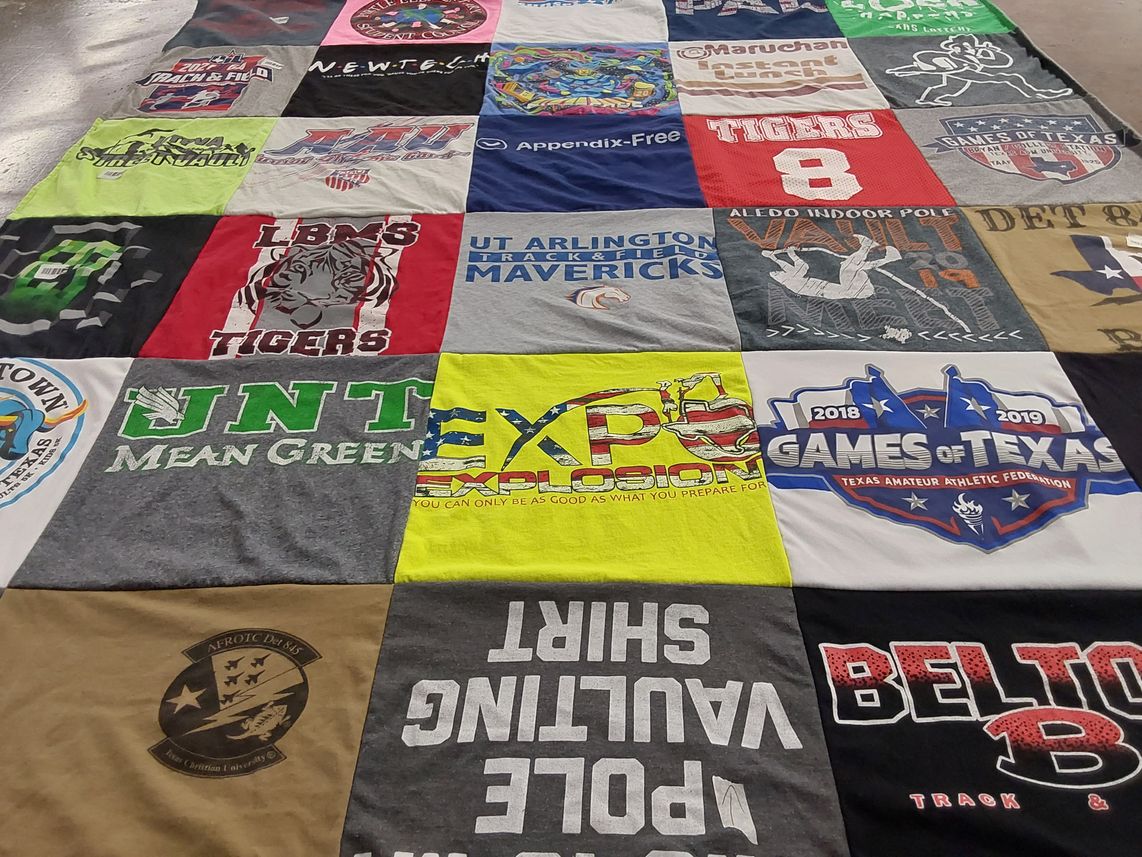 T-shirt quilt featuring lbms tigers, belton high school track and field by Richard from TX