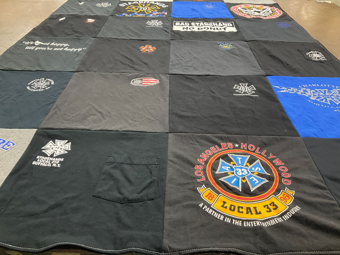 T-shirt quilt with theater, live events themes by Kathleen from PA