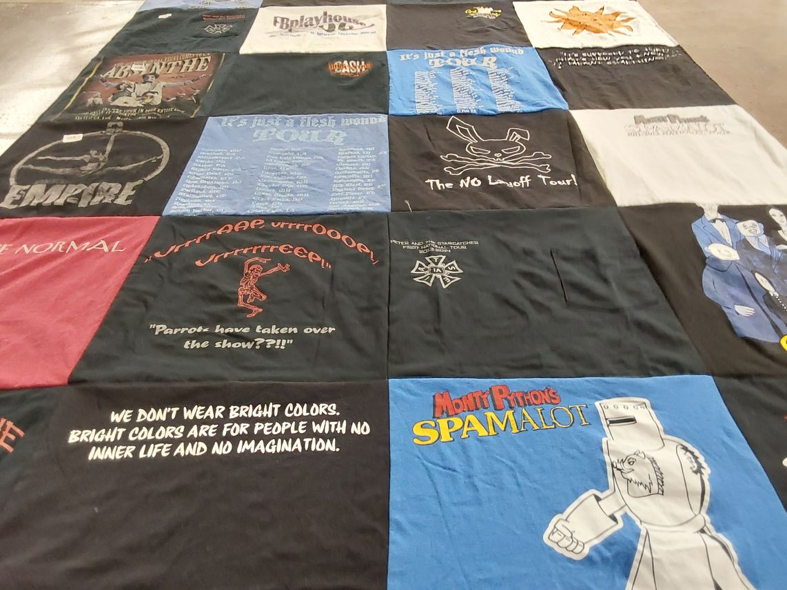T-shirt quilt with theater, comedy themes by Kathleen from PA