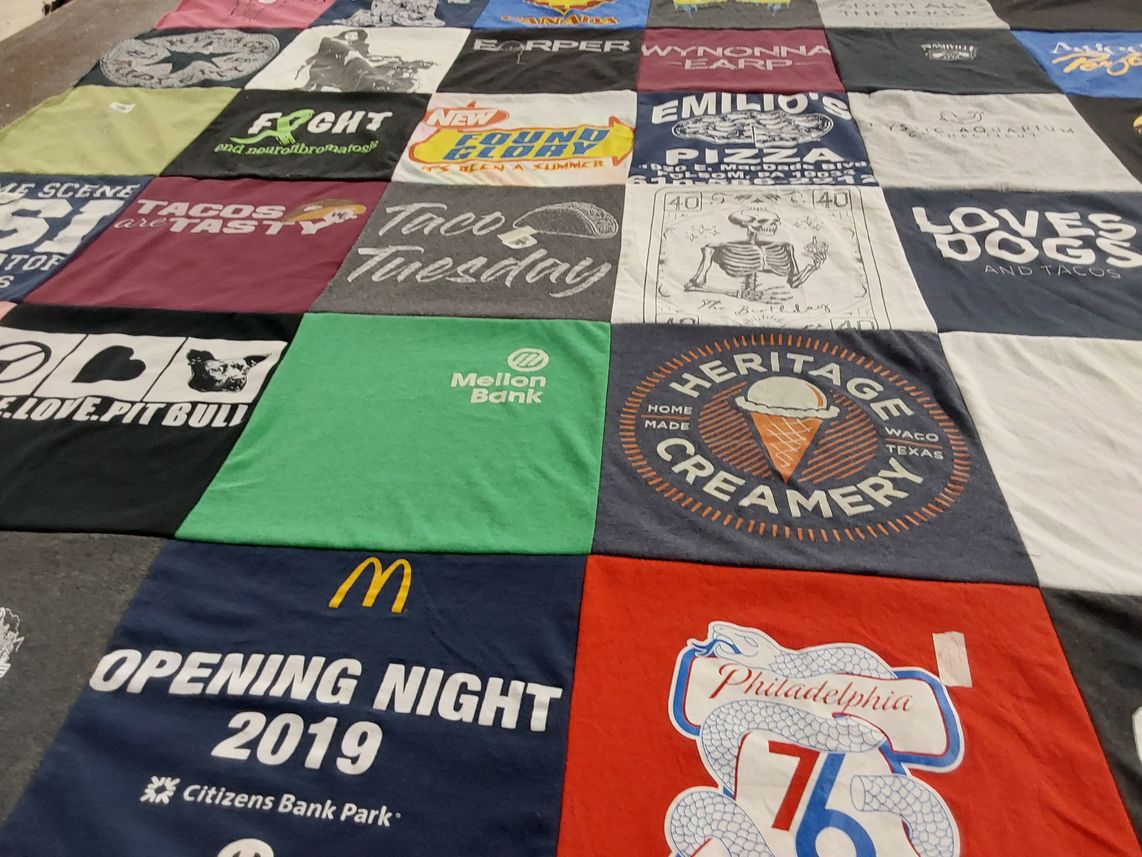 T-shirt quilt with food, pets themes by Joanna from PA