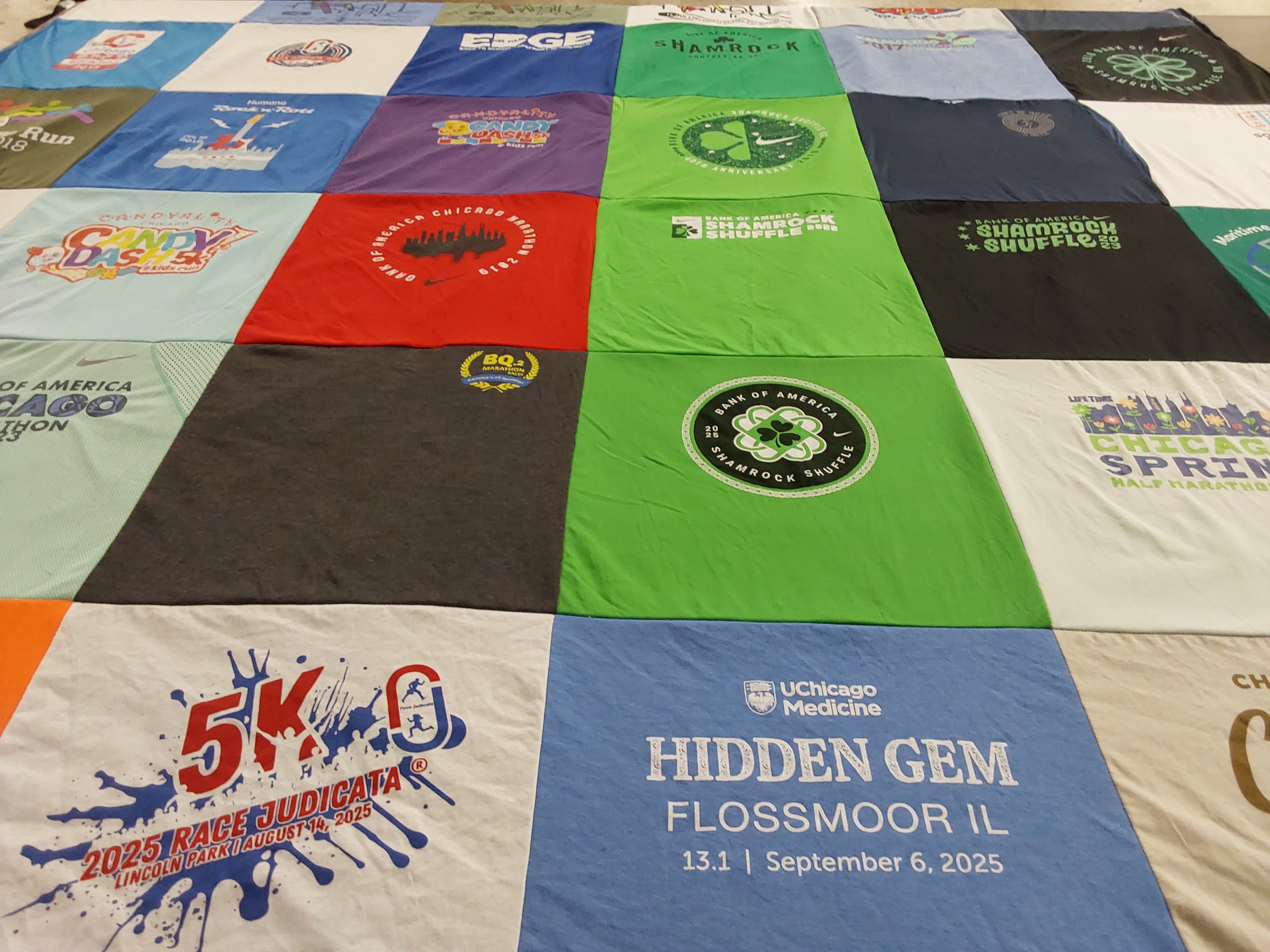 T-shirt quilt with running, fitness themes by Monica from IL