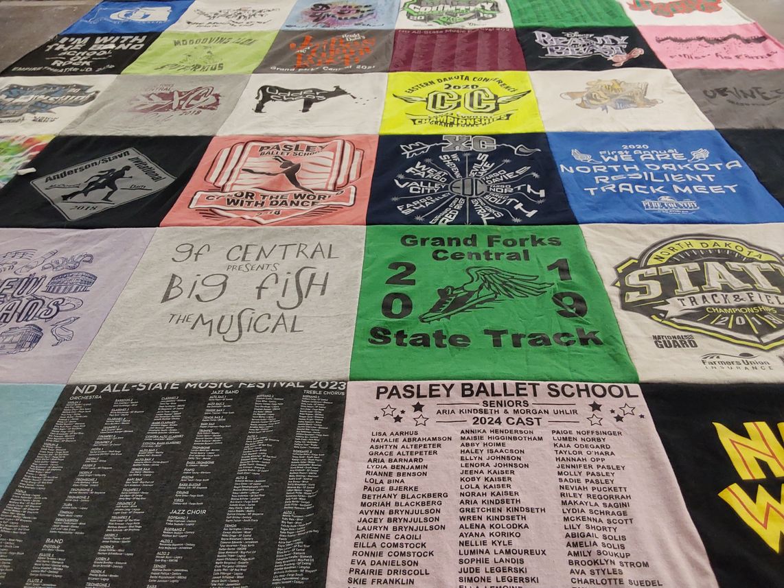 T-shirt quilt from grand forks central high school, pasley ballet school by Gretchen from ND