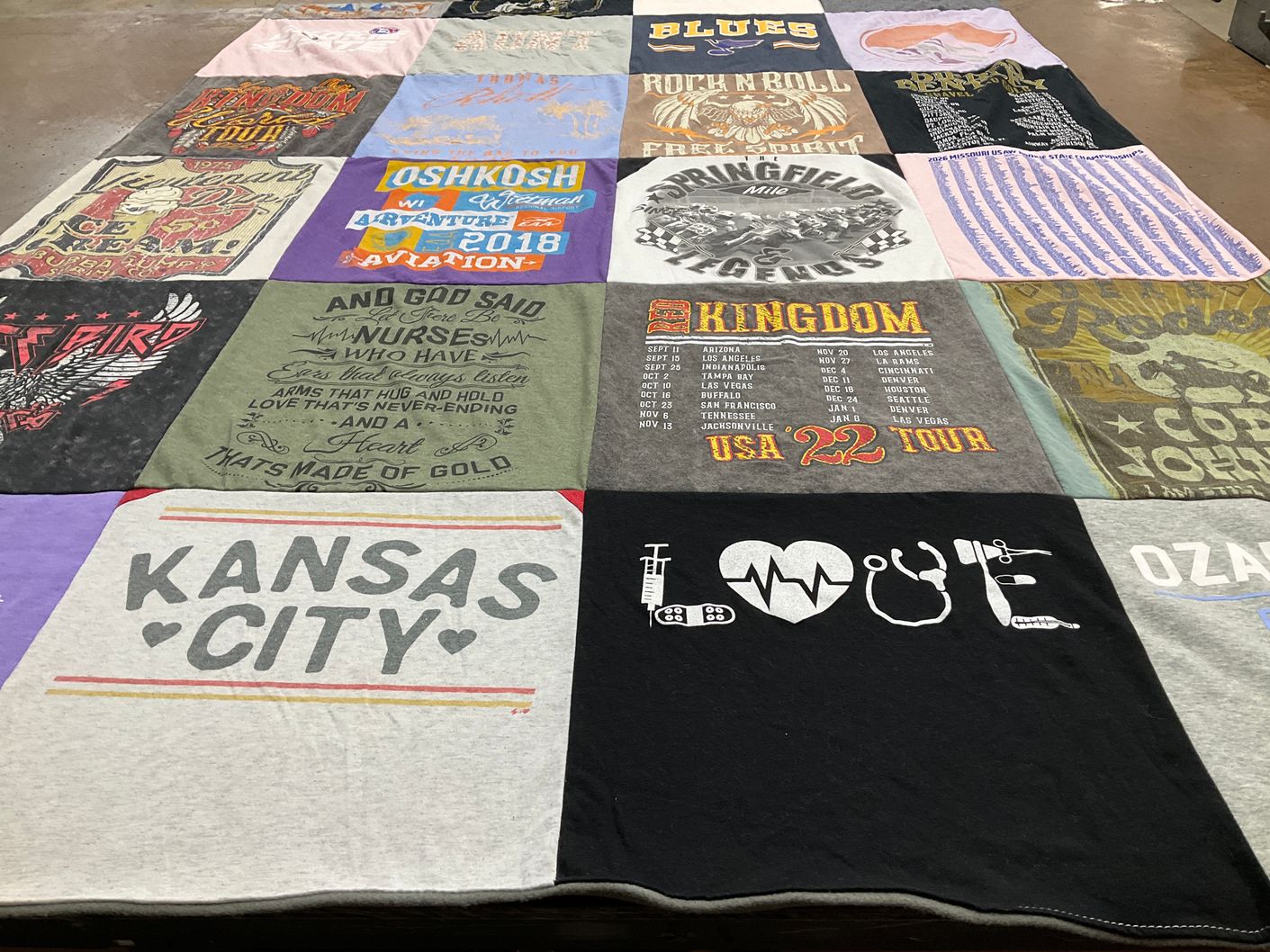 T-shirt quilt with music, nursing themes by Hannah from MO