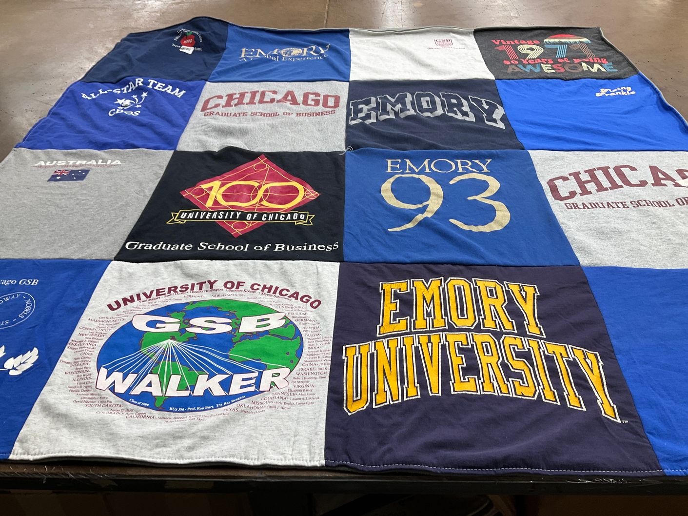 T-shirt quilt from emory university, university of chicago by Debbie from NY