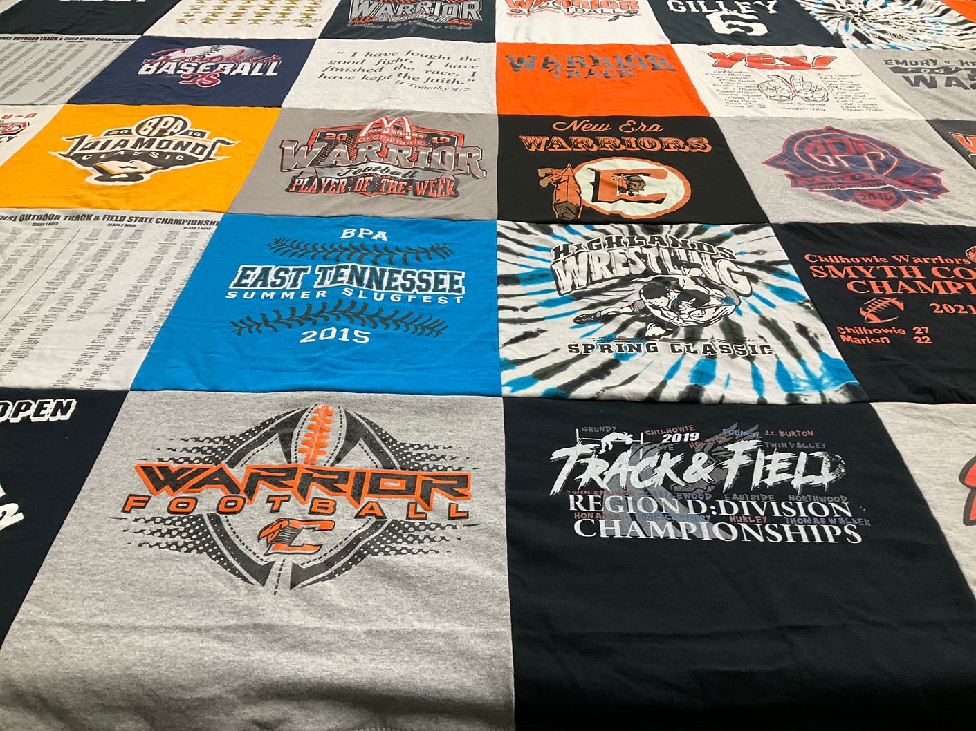 T-shirt quilt featuring chilhowie warriors, highlands wrestling by Sabrina from VA