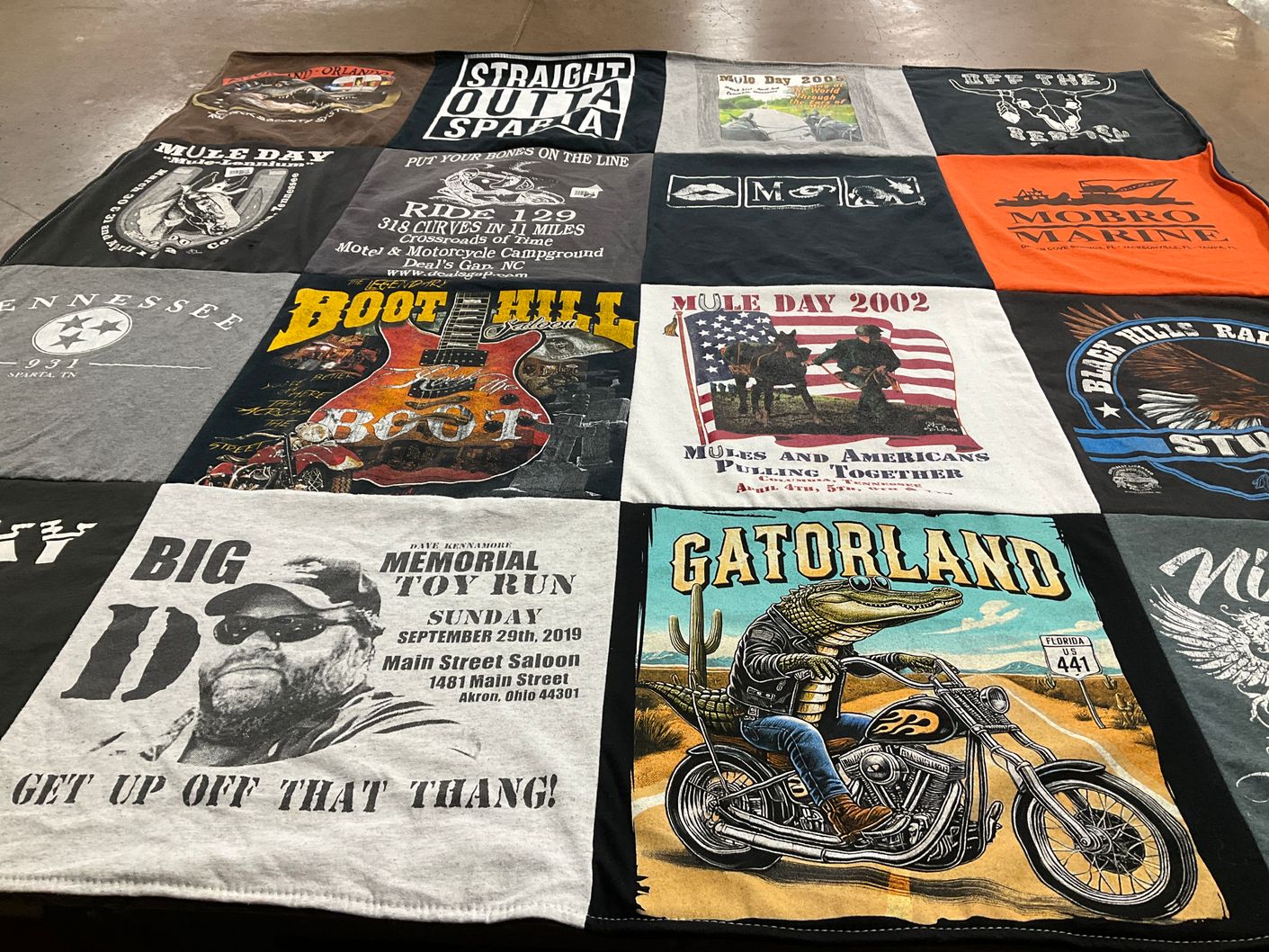 T-shirt quilt with motorcycles, events themes by Judy from FL