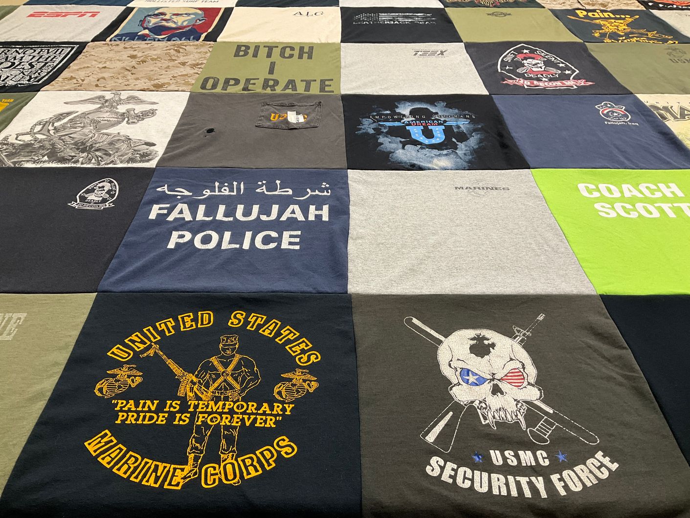 T-shirt quilt with military, law enforcement themes by Tara from PA