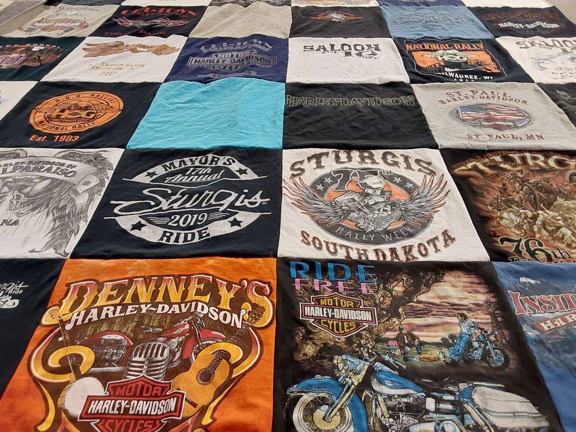 T-shirt quilt with motorcycles, rallies themes by Barbara from IL
