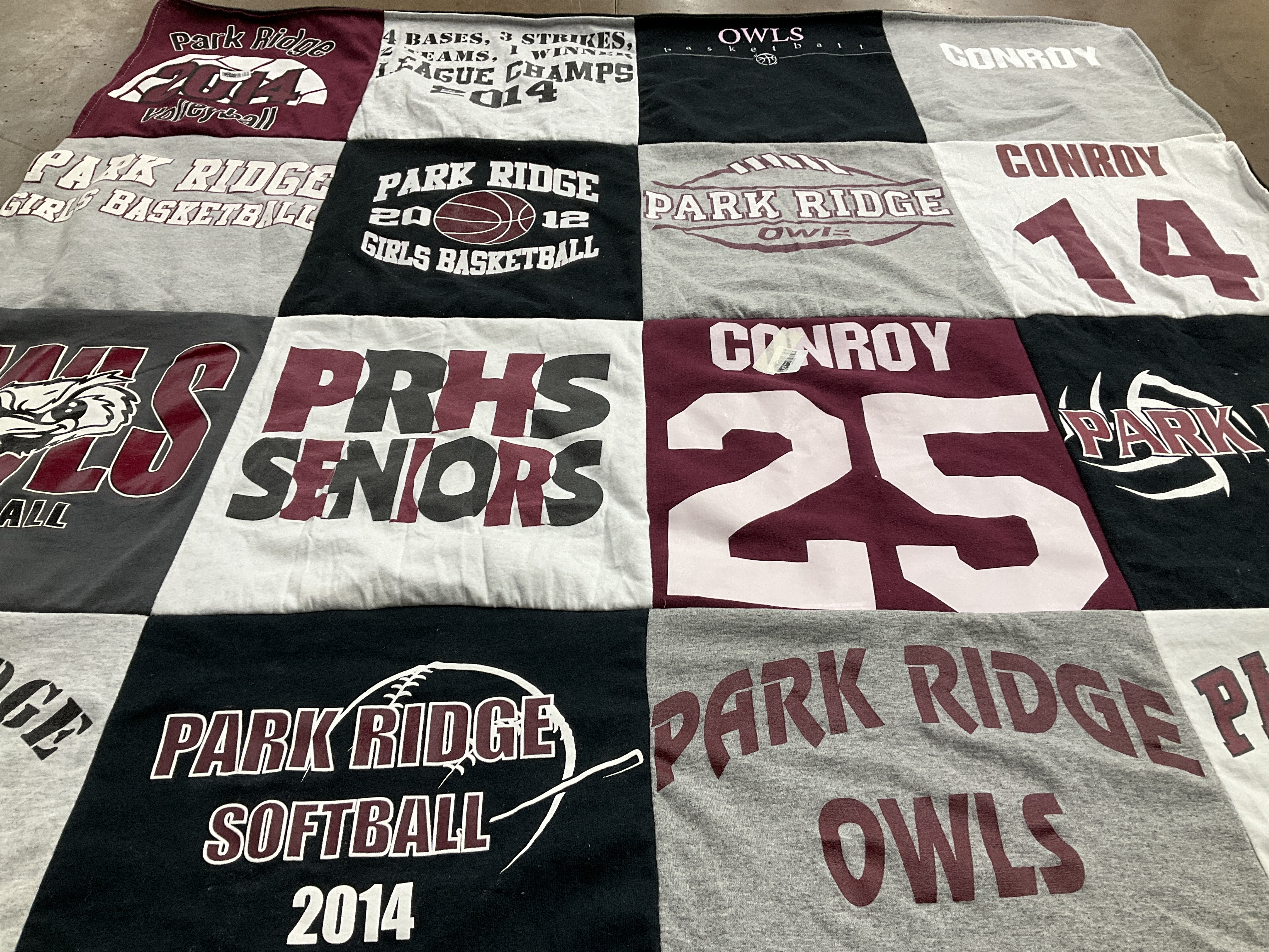 T-shirt quilt featuring park ridge high school owls by Kimberly from FL