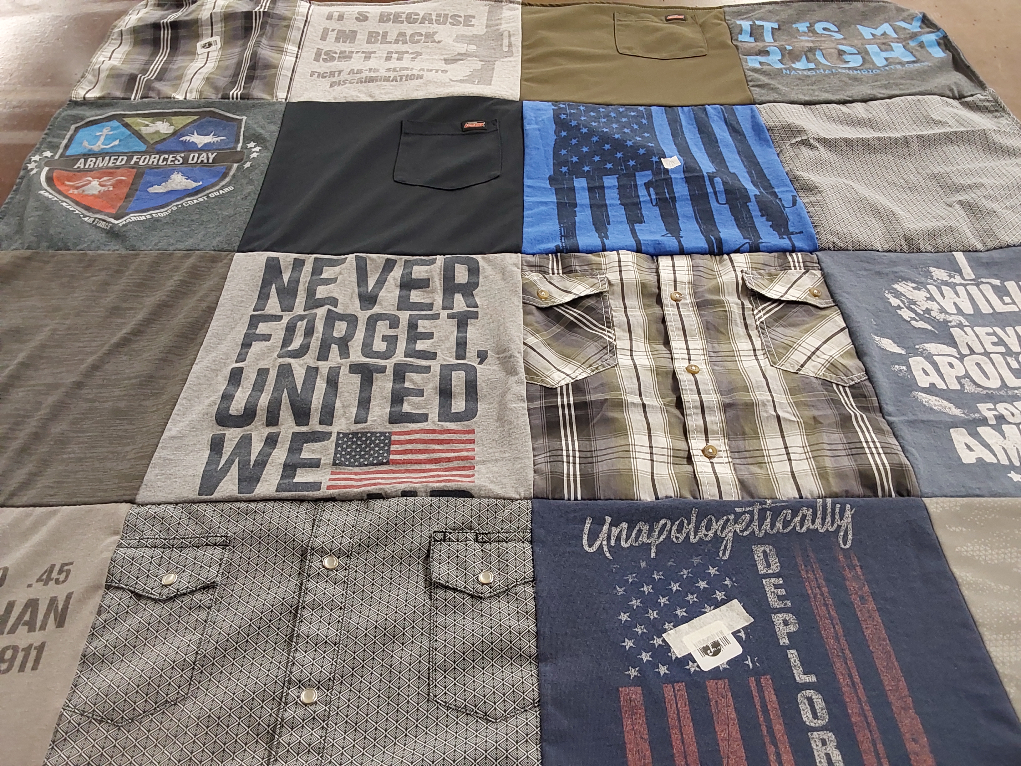 T-shirt quilt with military, patriotism themes by Amanda from CA