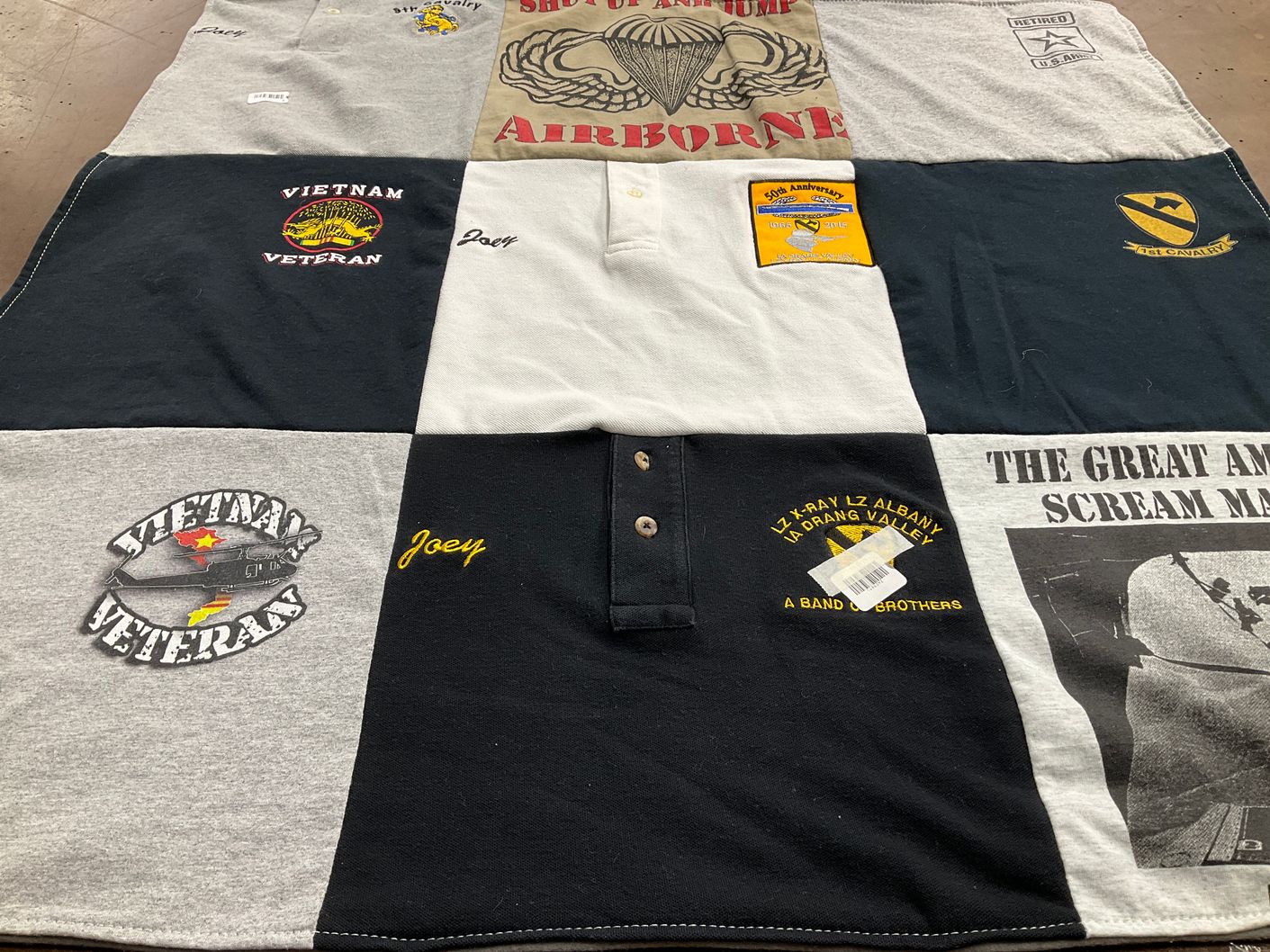 T-shirt quilt with military, history themes by Angela from CT