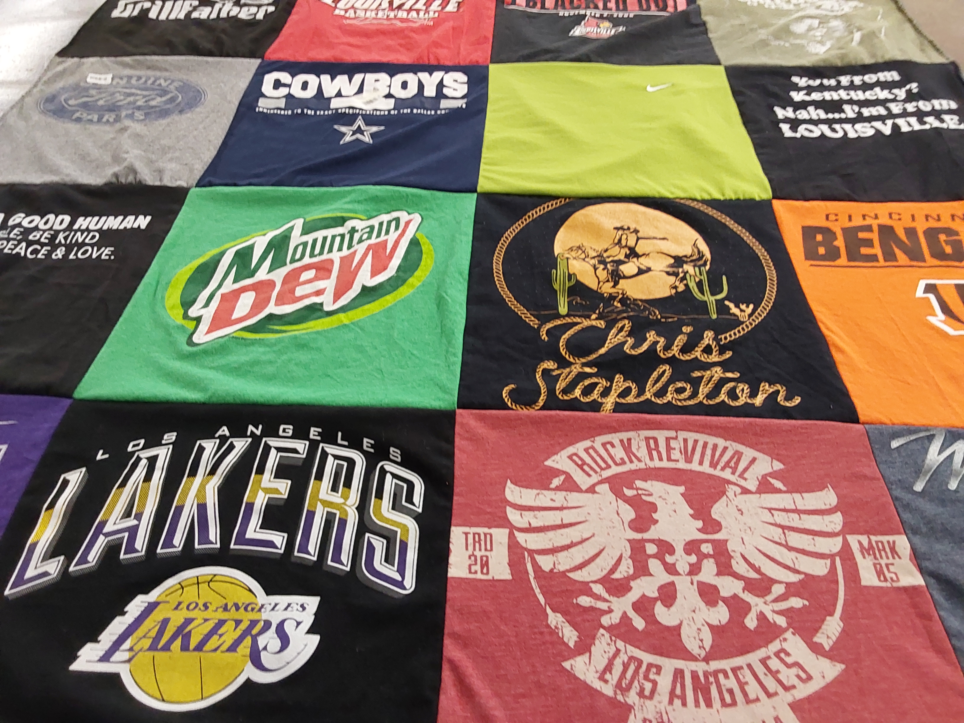 T-shirt quilt featuring los angeles lakers, cincinnati bengals by Terri from KY