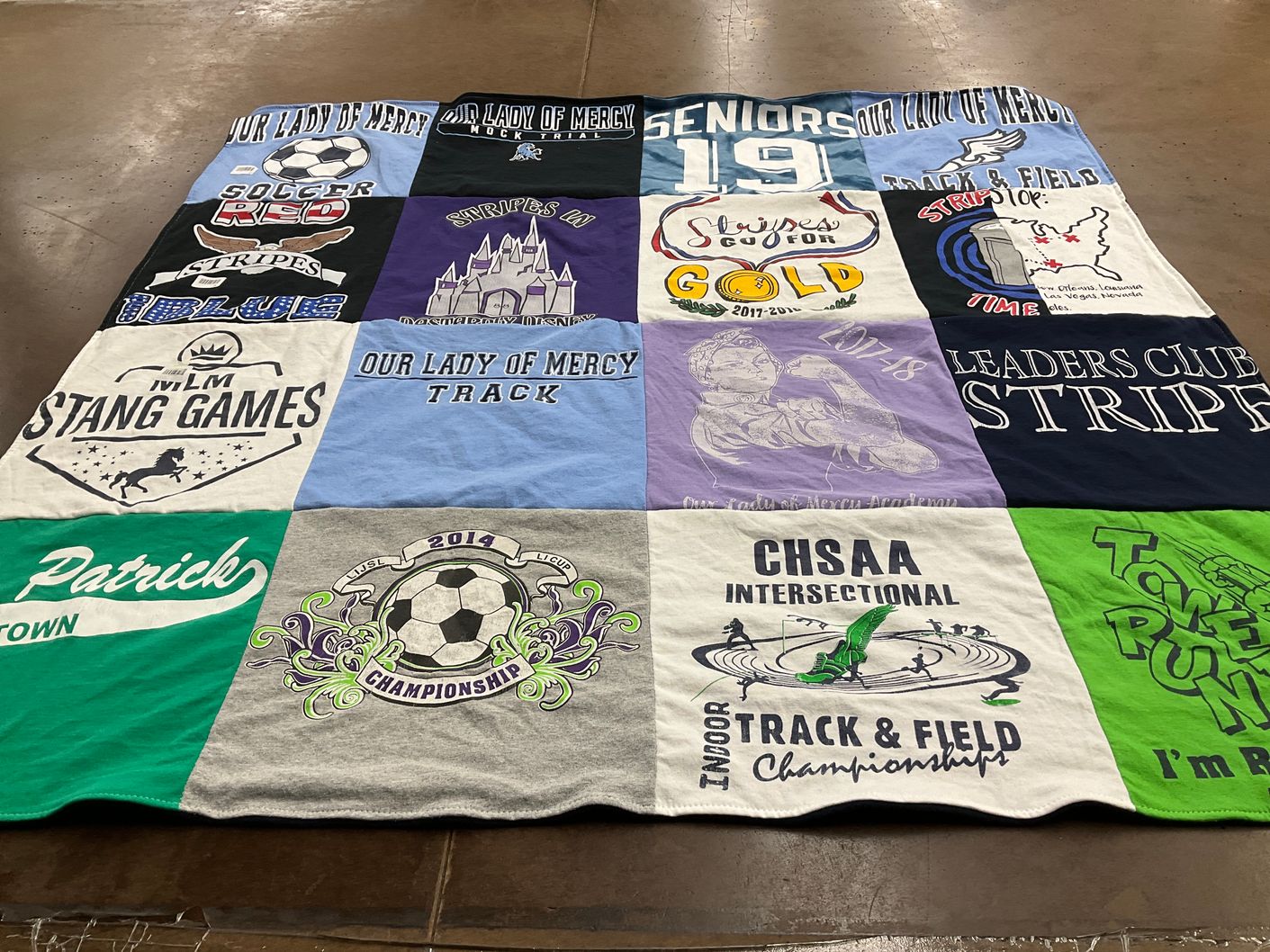 T-shirt quilt featuring our lady of mercy track, mlm stang games by Anna from NY