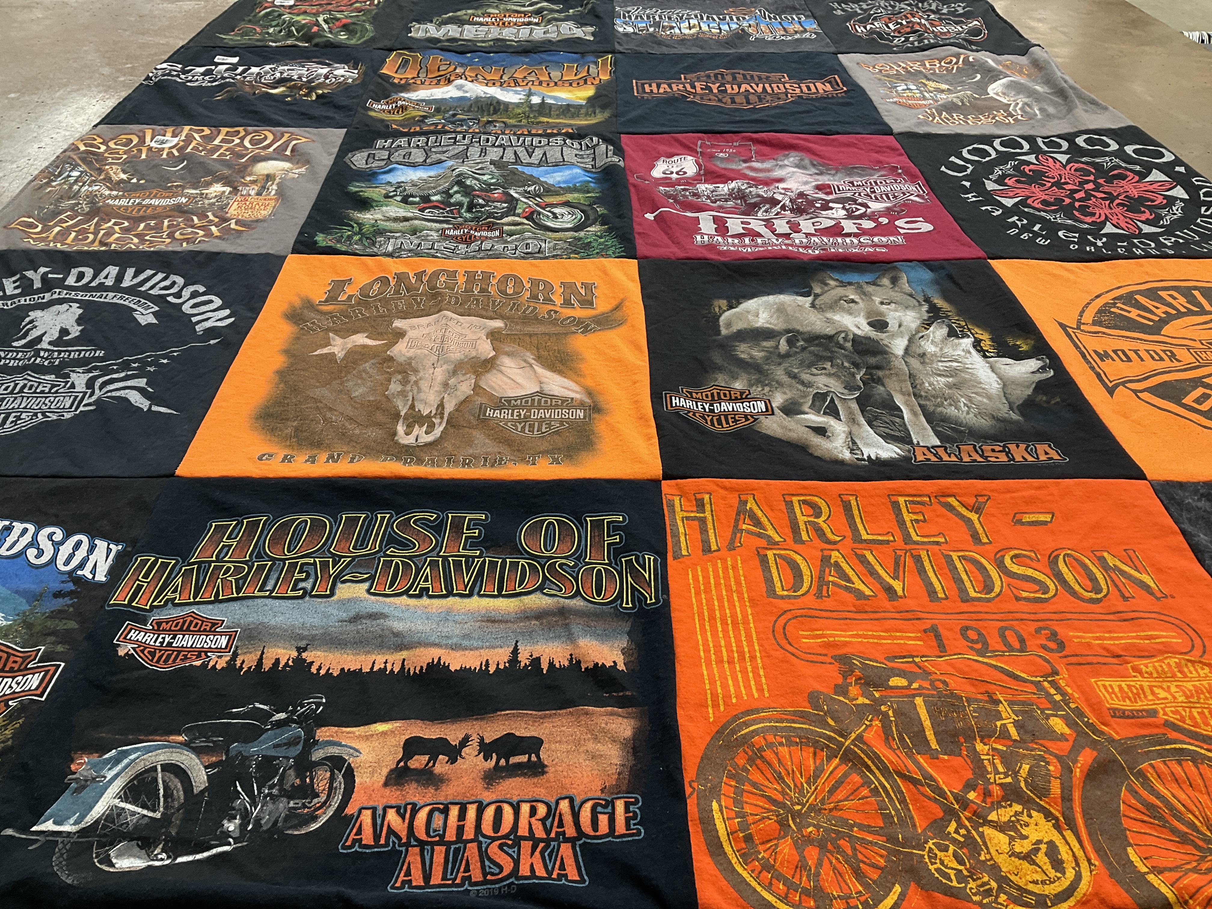 T-shirt quilt with motorcycles, maritime culture themes by Renee from TX