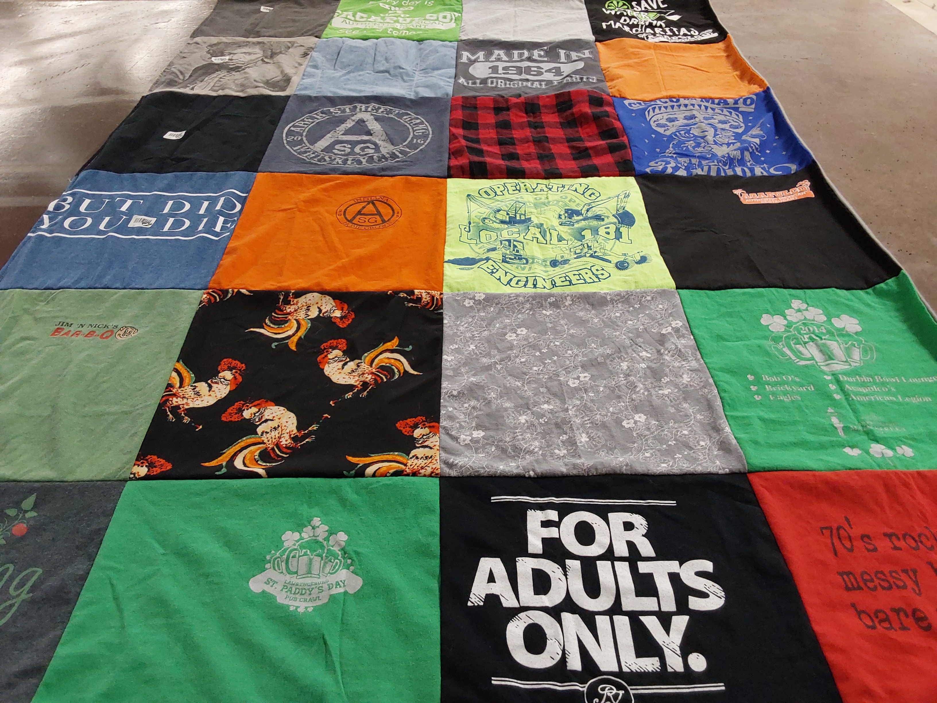T-shirt quilt with textiles, crafting themes by Summer from IN