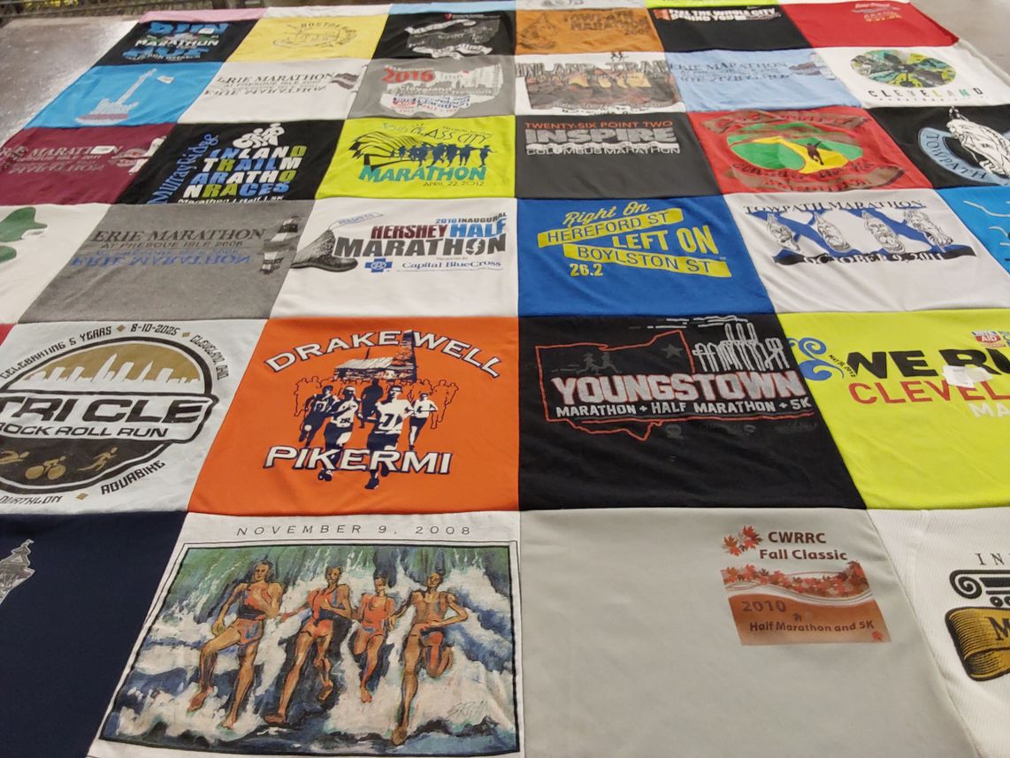 T-shirt quilt with running, marathons themes by Karen from OH