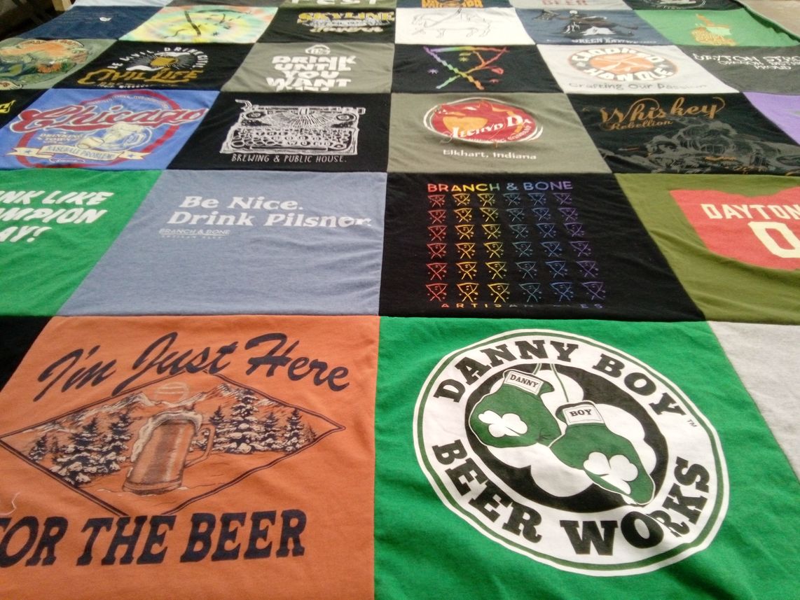 T-shirt quilt with craft beer, brewing themes by Jeffery from OH