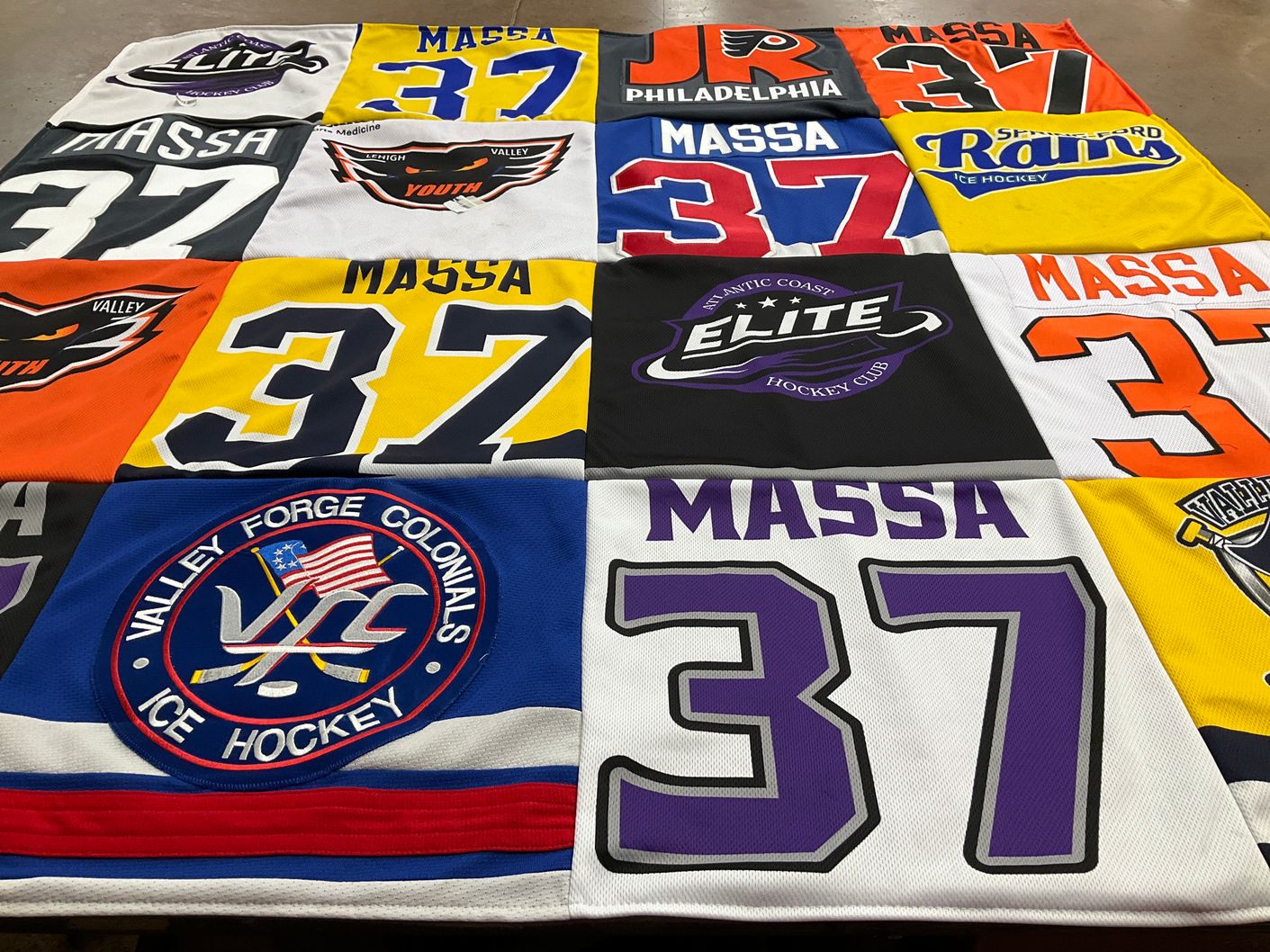 T-shirt quilt with hockey themes by Jeffrey from PA