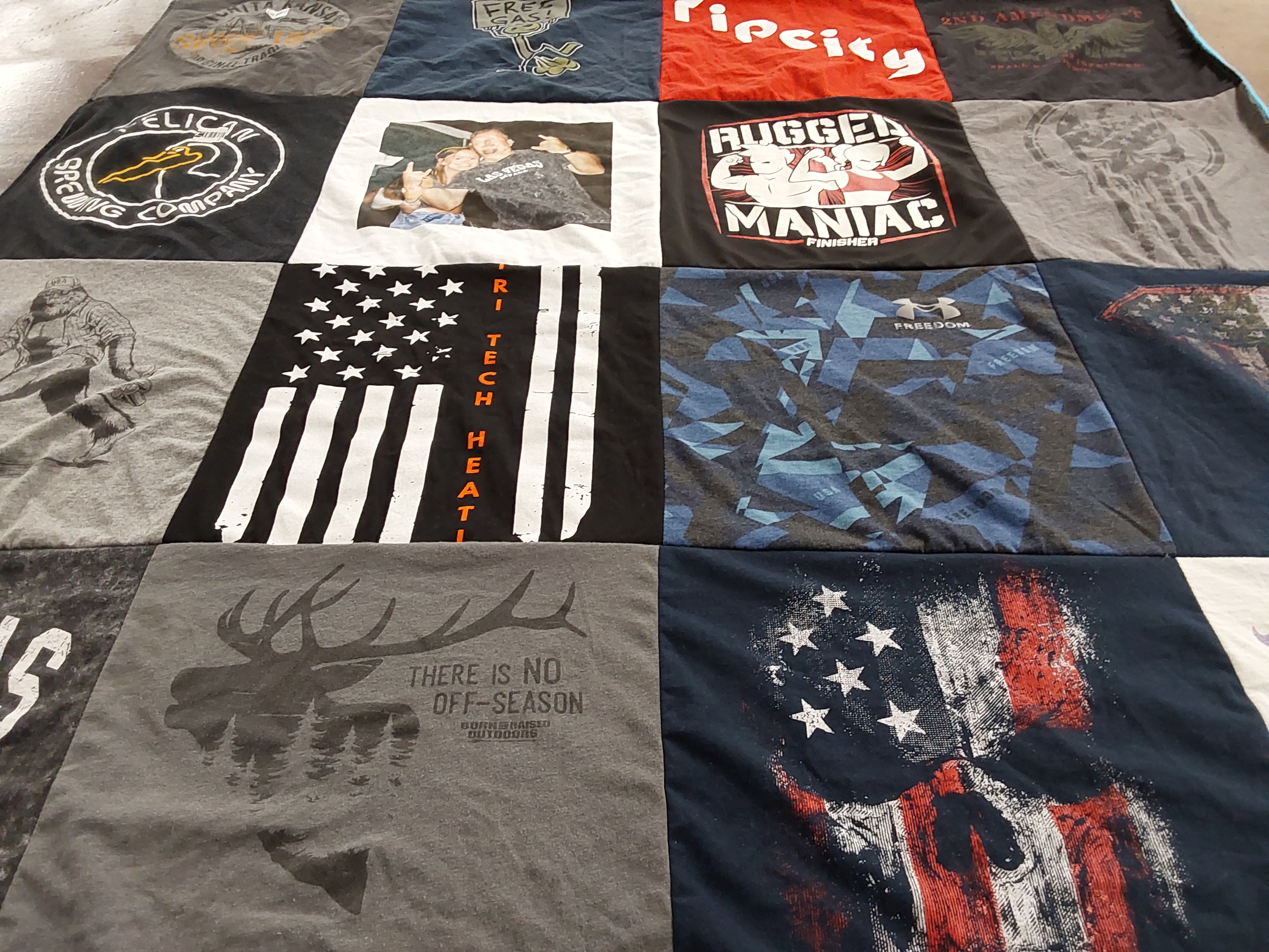 T-shirt quilt with outdoors, fitness themes by Carla from WA