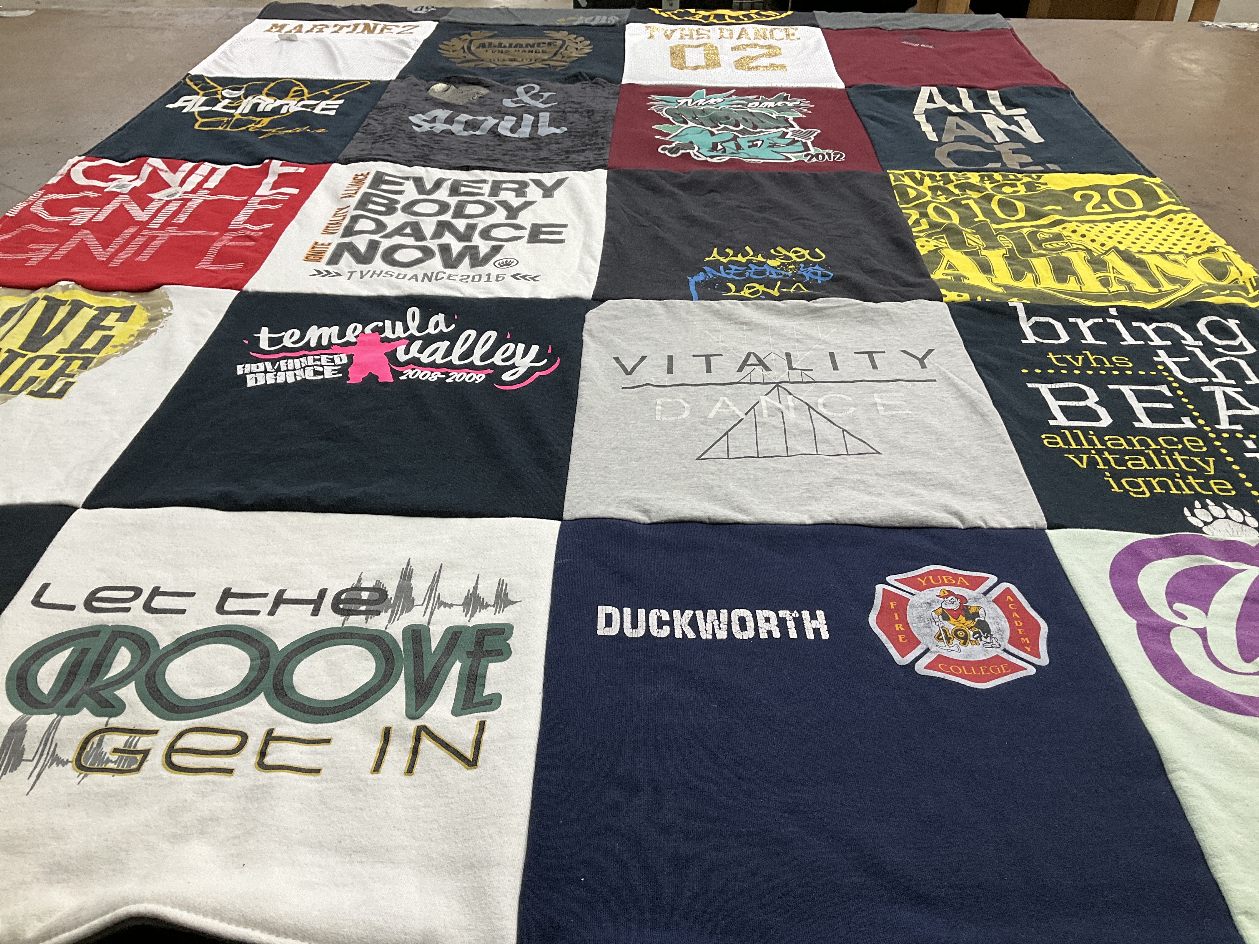 T-shirt quilt from temecula valley high school, yuba college by kyle from CA