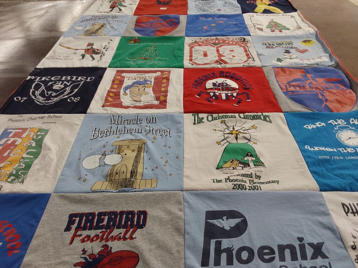 T-shirt quilt featuring firebird football by Kathleen from TX