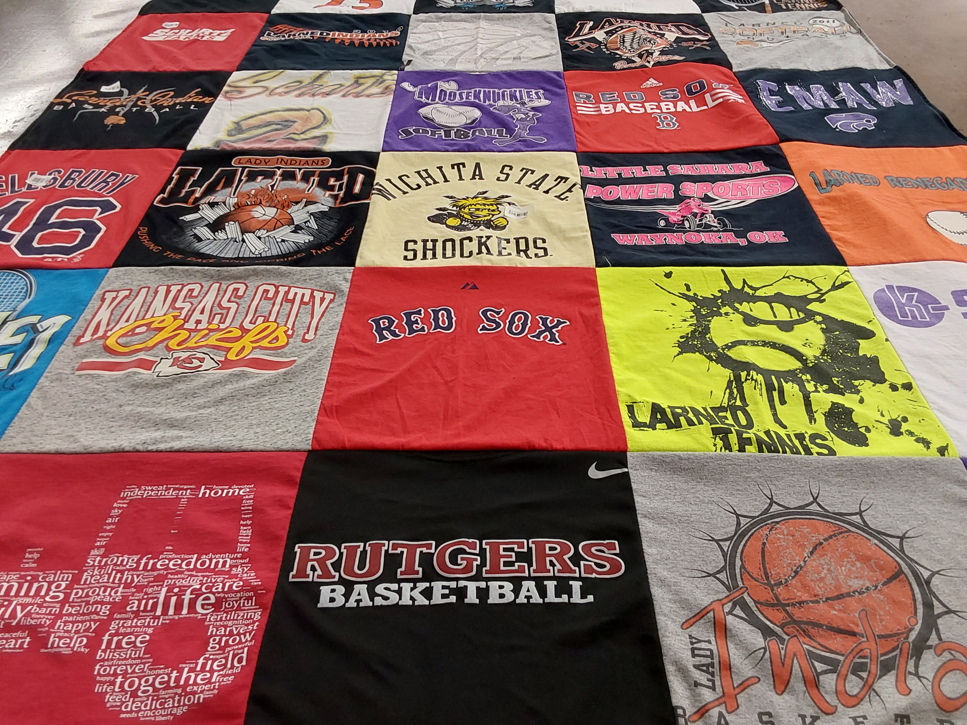 T-shirt quilt featuring kansas city chiefs, rutgers basketball by Tricis from KS