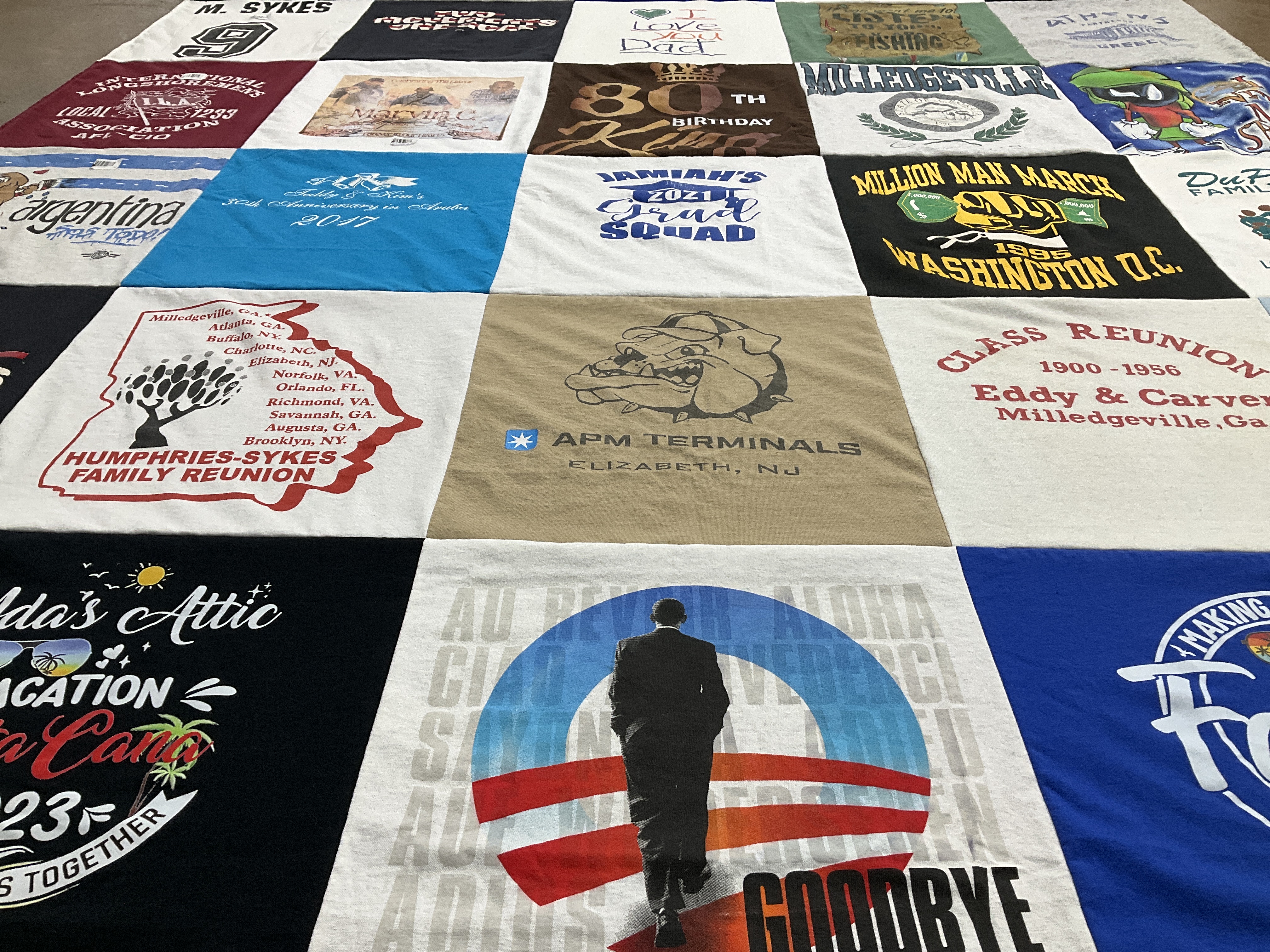 T-shirt quilt with reunions, family themes by marisa from NJ