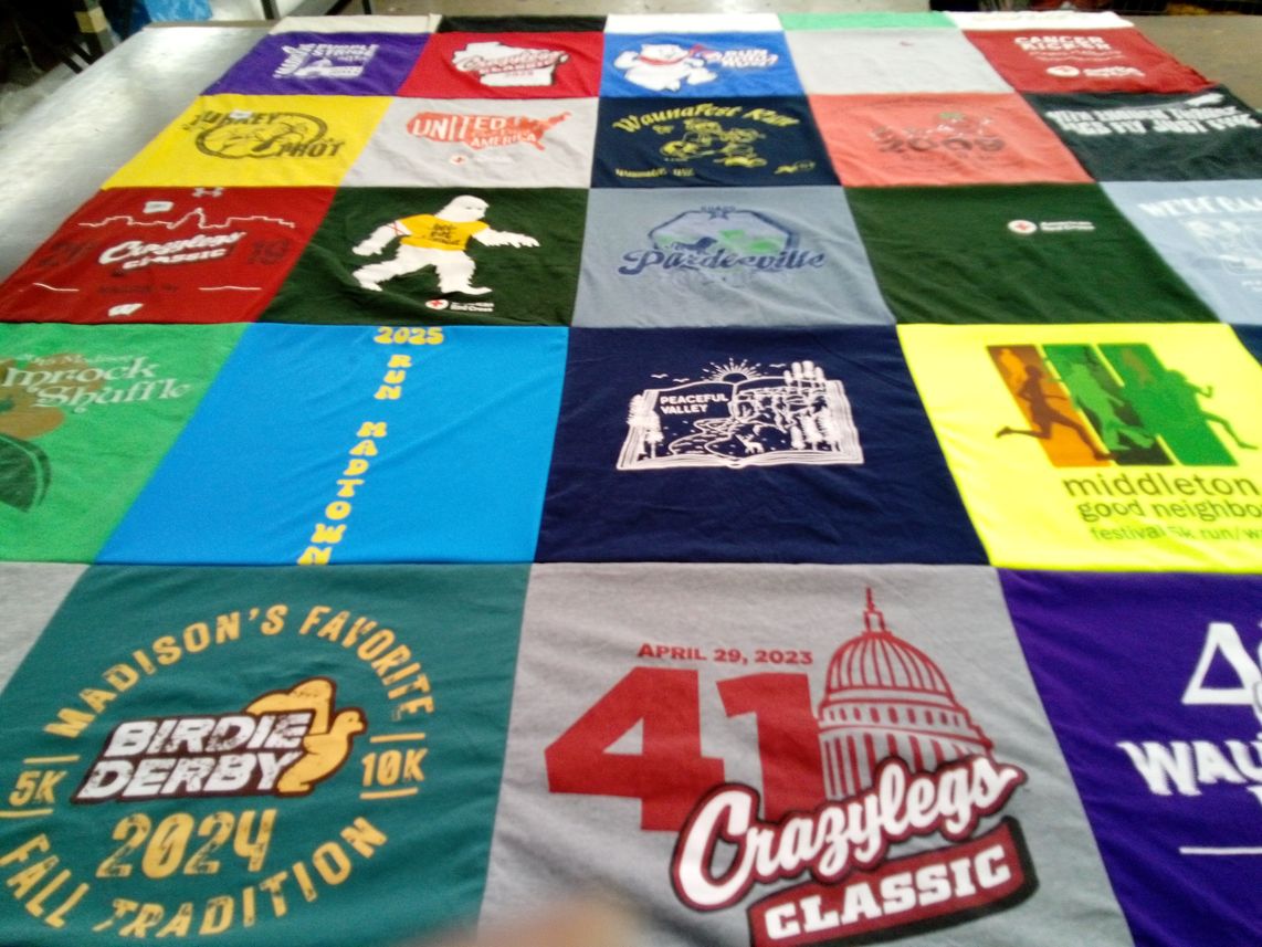 T-shirt quilt with running, community events themes by Joe from WI