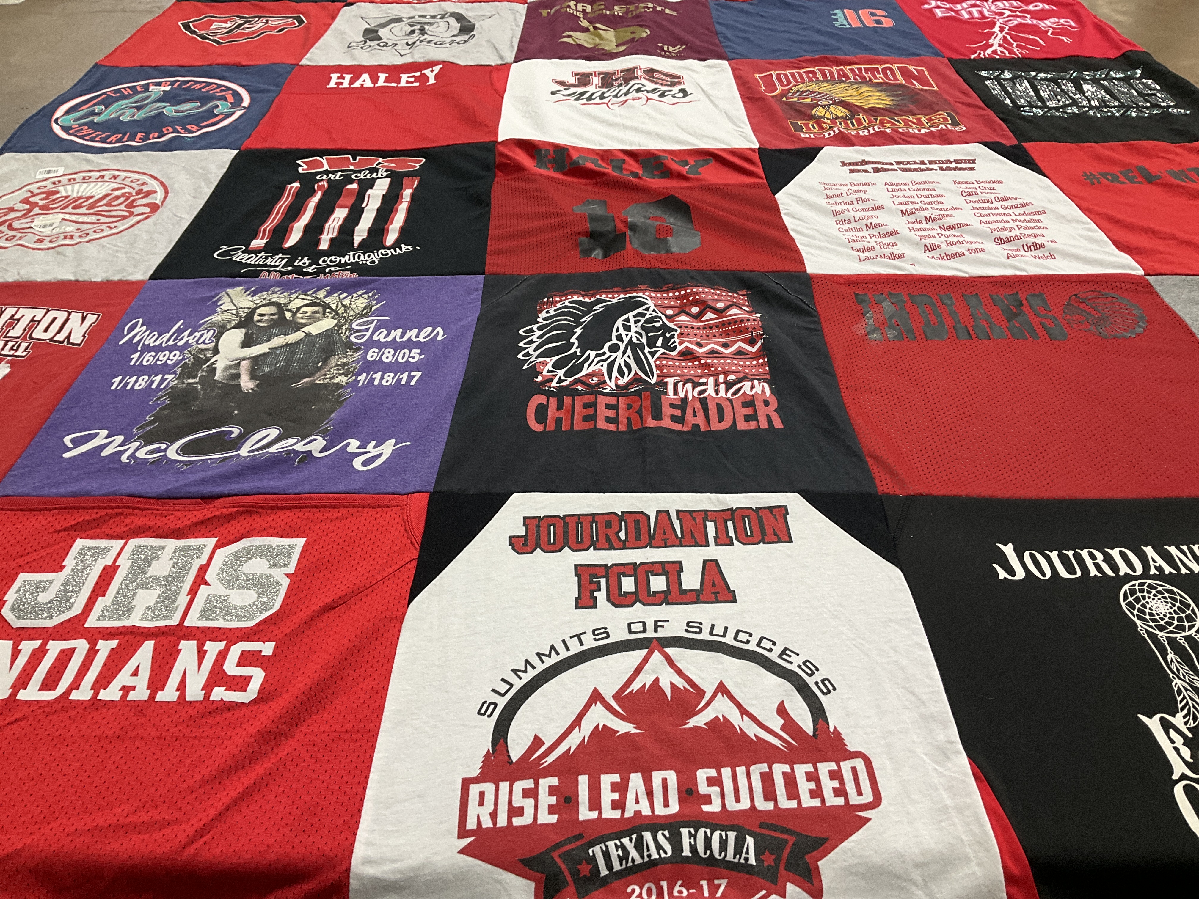 T-shirt quilt featuring jourdanton indians by Michele from TX