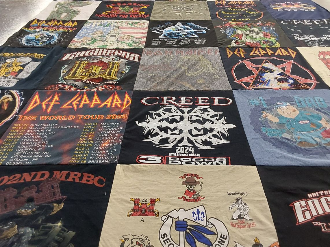 T-shirt quilt with music, rock themes by Curtis from MO