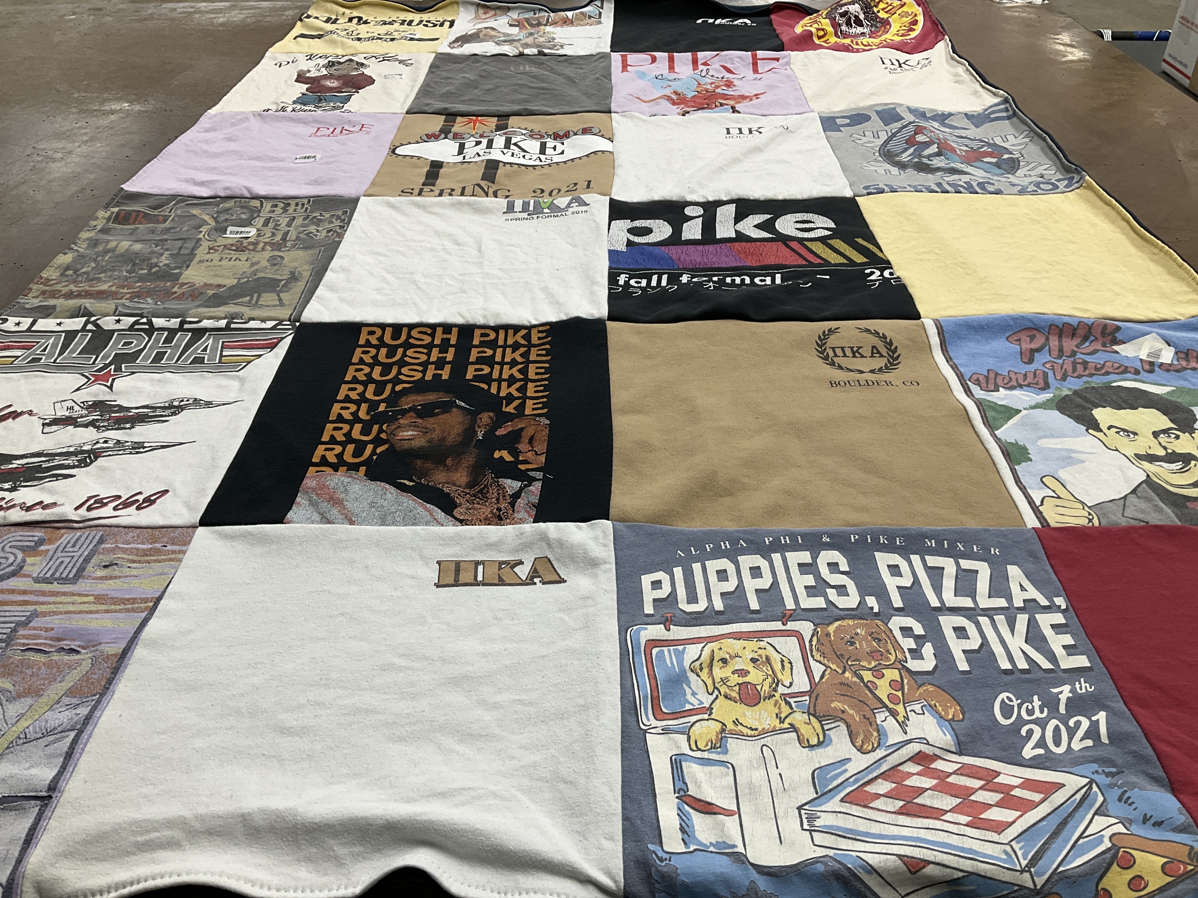 T-shirt quilt with fraternities, sororities themes by Stephanie from CO
