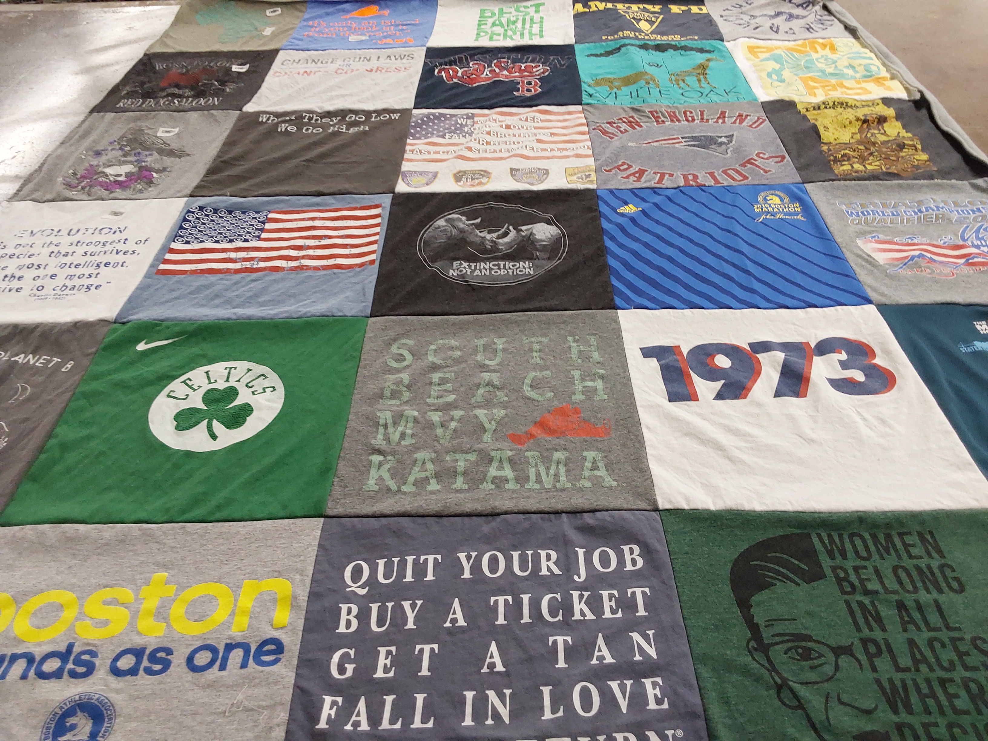 T-shirt quilt featuring boston celtics, new england patriots by Trina from MA