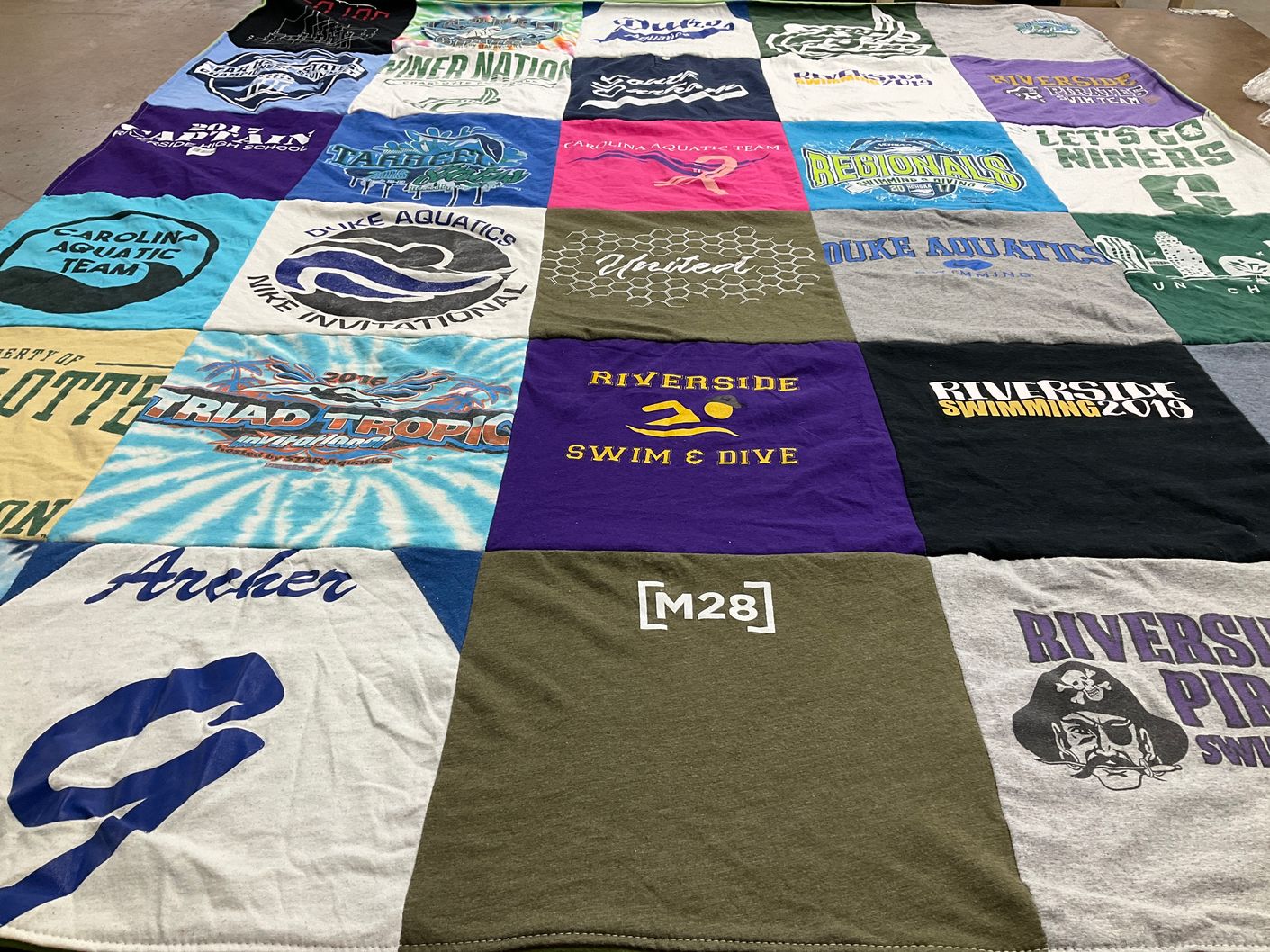 T-shirt quilt featuring riverside swim & dive team, duke aquatics team by Mary from NC