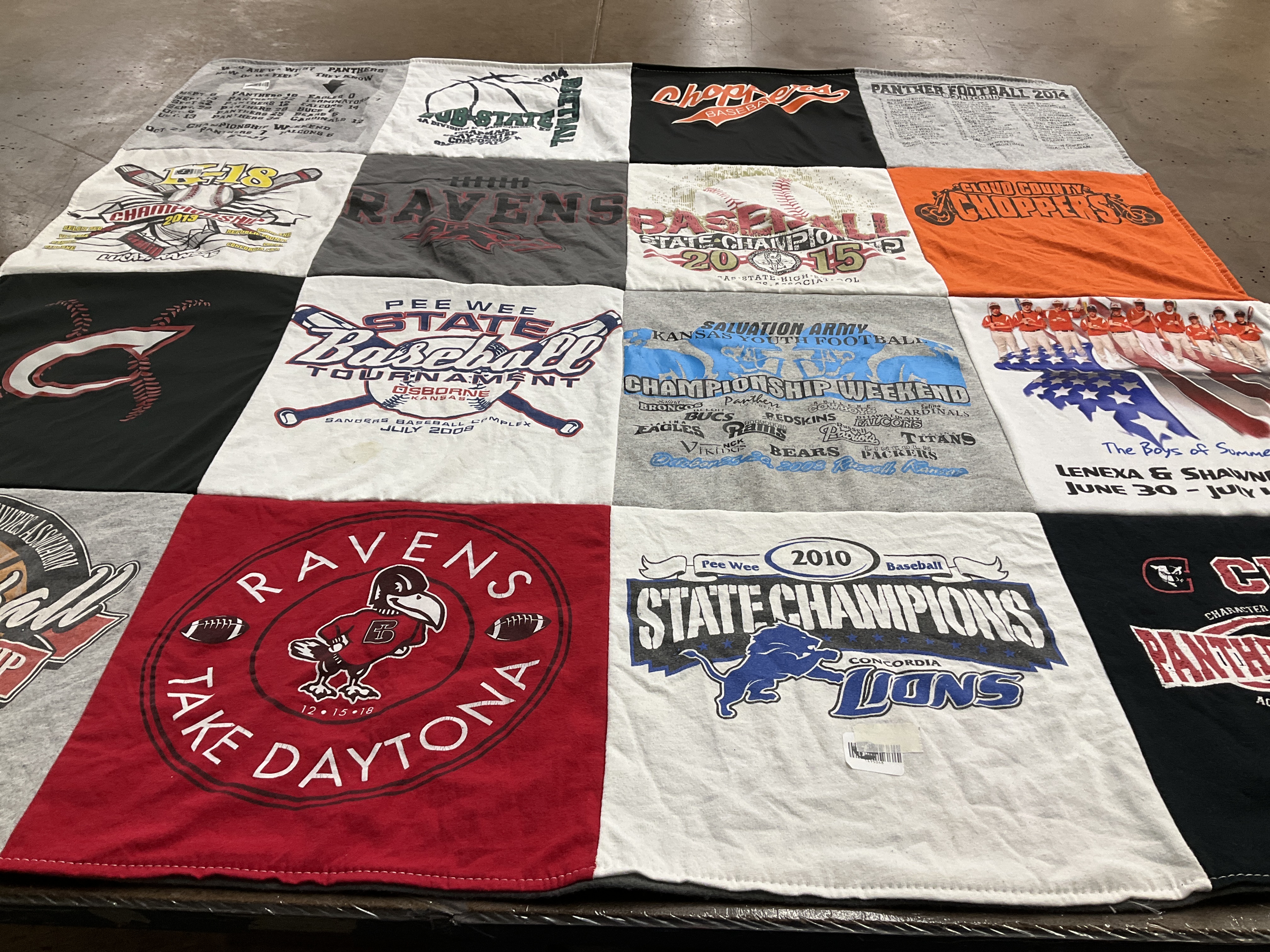 T-shirt quilt featuring panther football, choppers baseball by Christina from KS