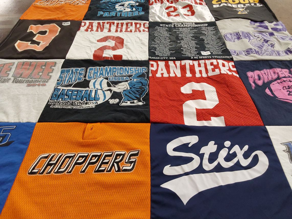 T-shirt quilt featuring panthers, choppers by Christina from KS